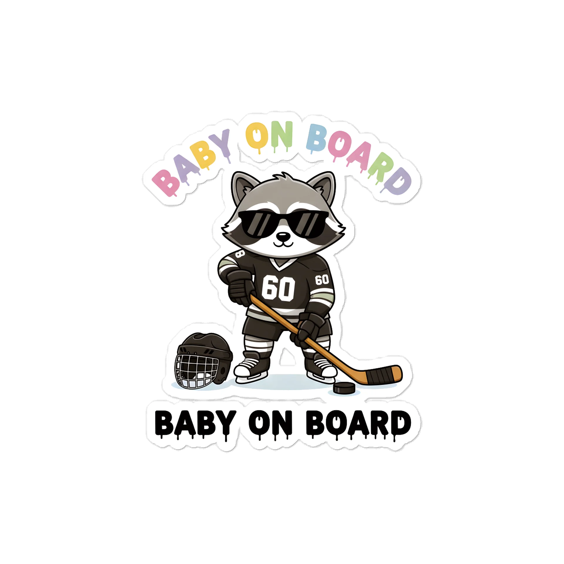 Funny Raccoon Hockey Baby on Board Sticker - 5x5 Weatherproof Vinyl Car Decal - Premium Sporty Raccoon Hockey Gift product image (1)