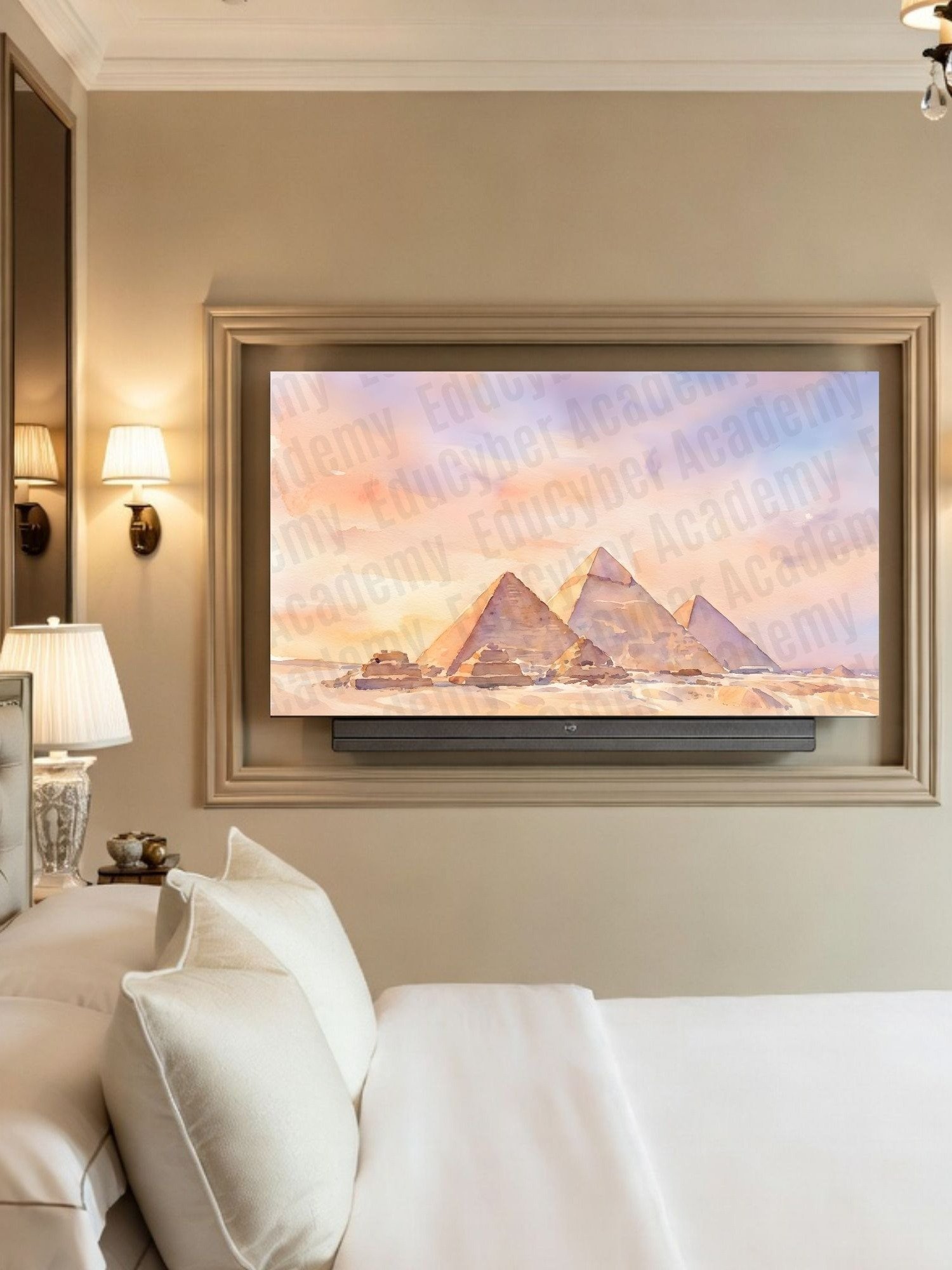 New 7 Wonders of the World Honorary The Great Pyramid of Cheops Frame TV Art Largest Egyptian Pyramid of Giza Khufu Tomb Watercolor Style product image (3)
