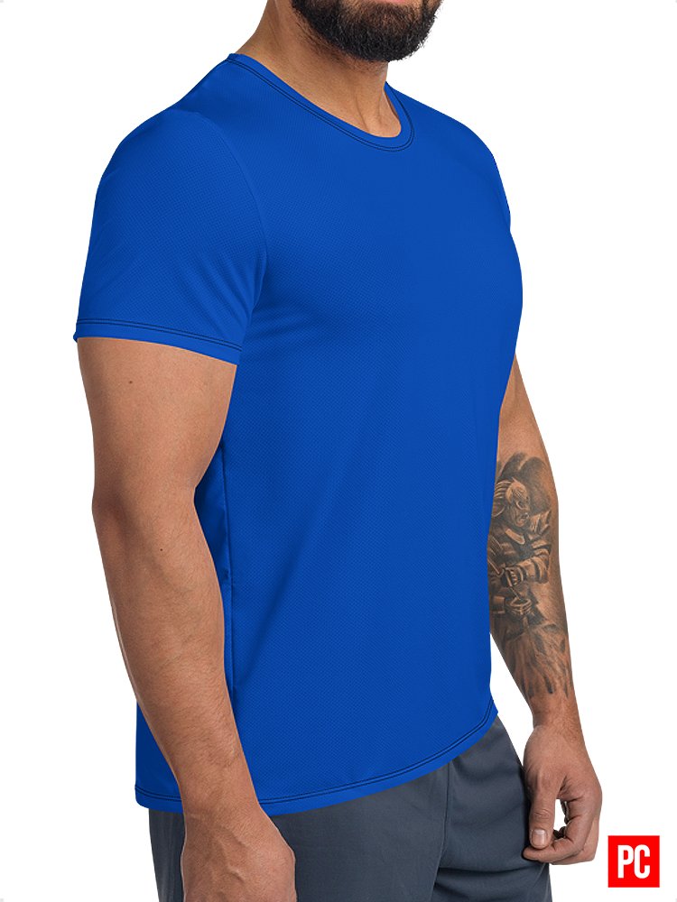 Plain Color Absolute Blue Athletic T-Shirt product image (3)