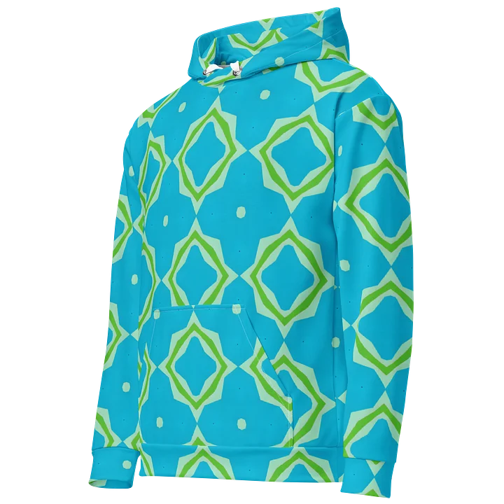 Tropic Bloom – Aqua & Green Geometric Pattern Unisex Hoodie product image (2)