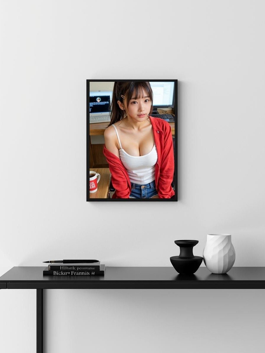 Kawaii Red Cardigan Girl 8x10 Metal Wall Art – Gaming Setup Metal Poster product image (3)