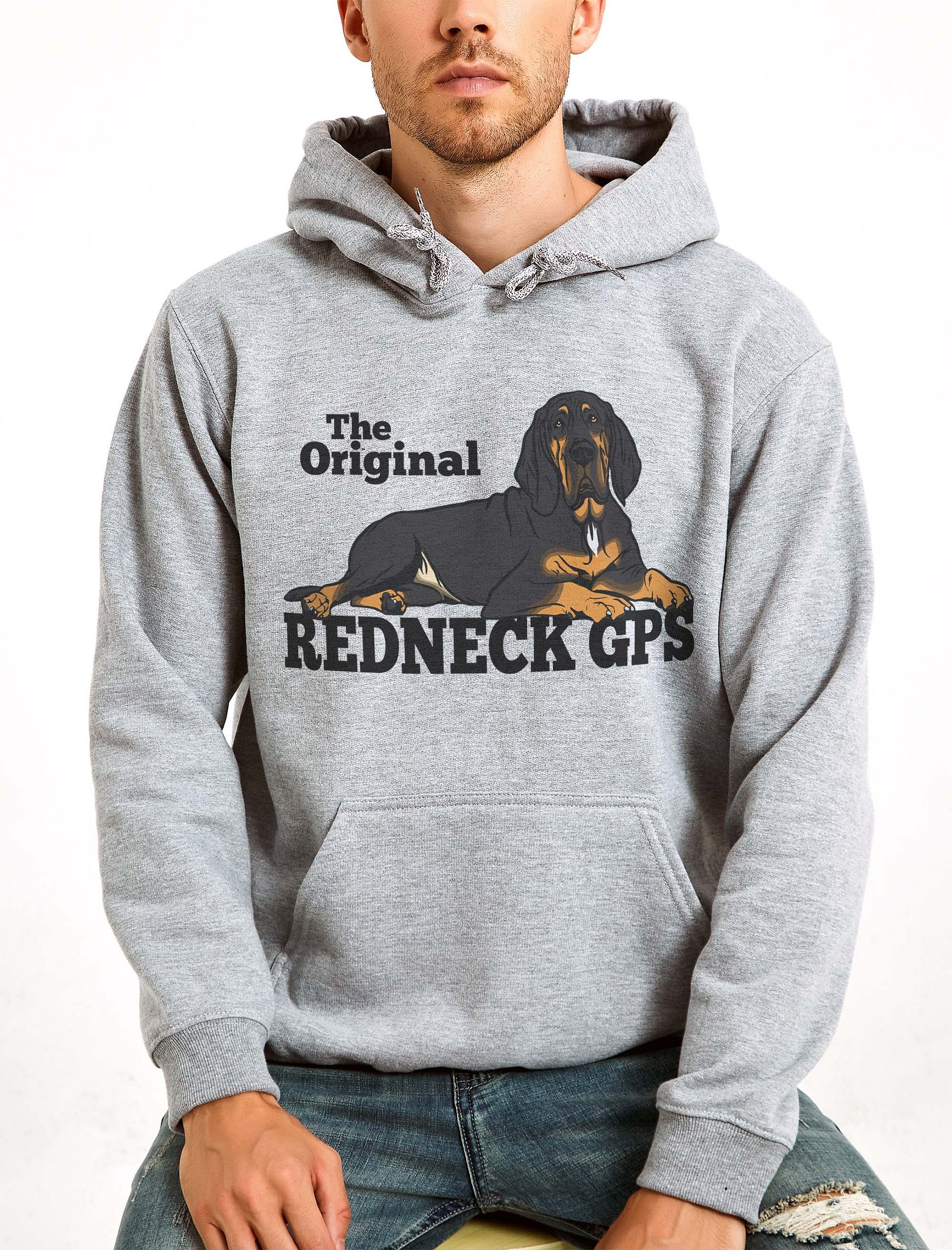 The Original Redneck GPS Hooded Sweatshirt of a Bloodhound(Black and Tan) | Funny Hoodie for Bloodhound Paw-rents product image (2)