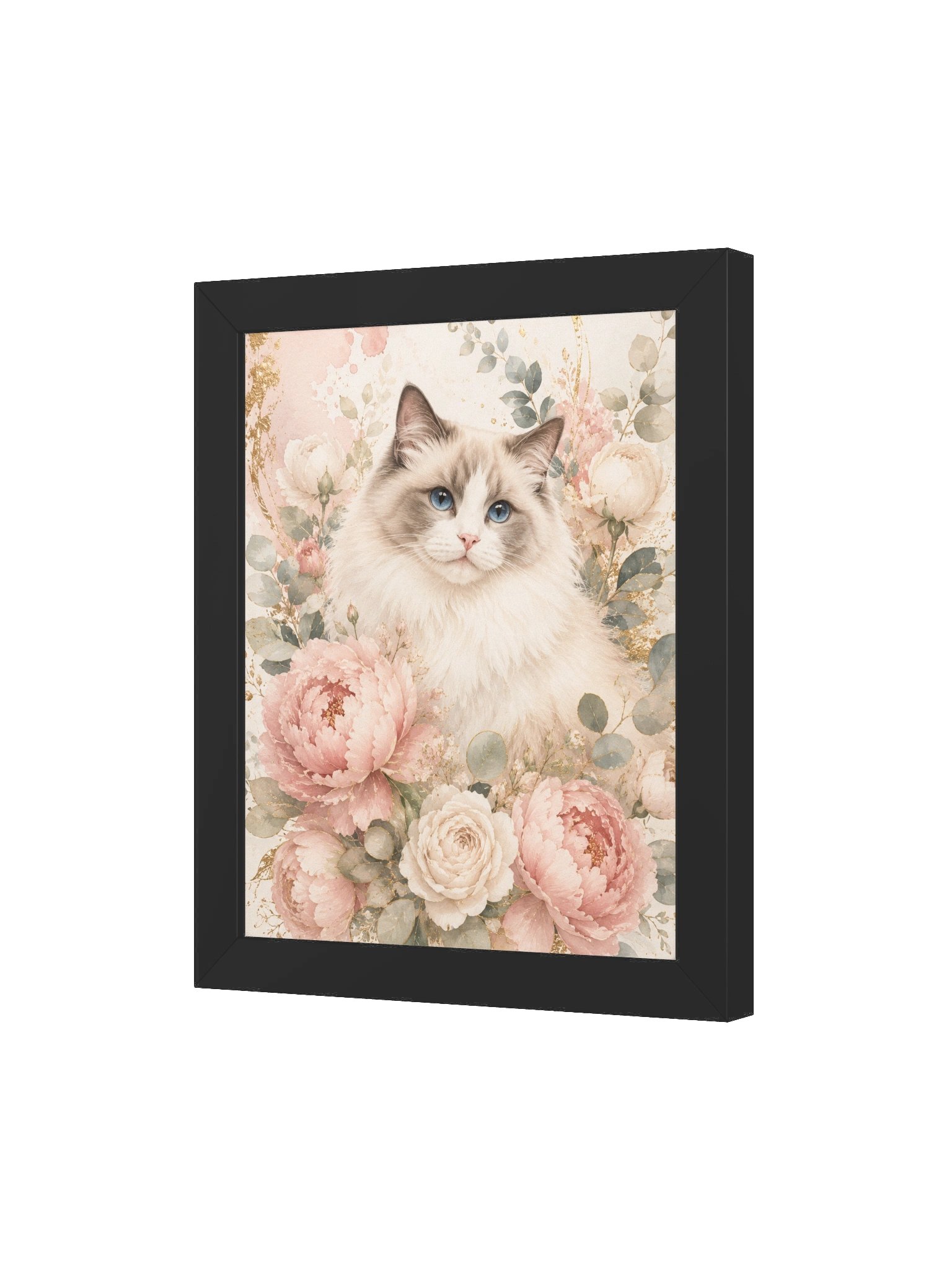 Pastel Blue-Eyed Cat Floral Framed Poster product image (3)