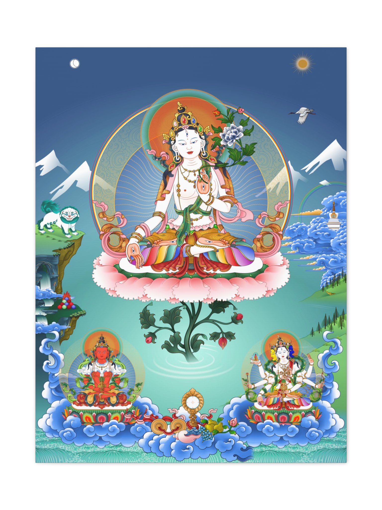 White Tara with Amitayus and Namgyalma thangka canvas print product image (1)