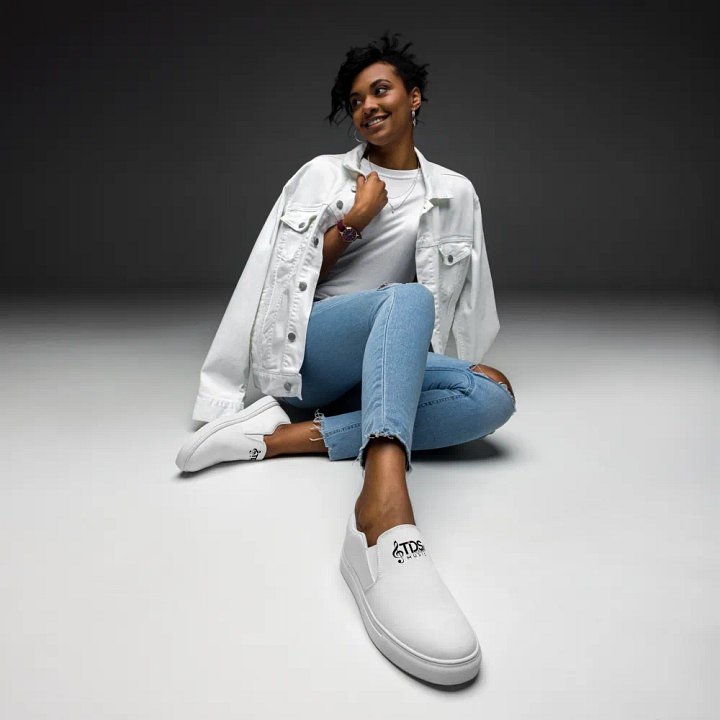 TDS Music Women's White Slip-On Canvas Shoes - Casual Comfort with a Musical Twist product image (2)