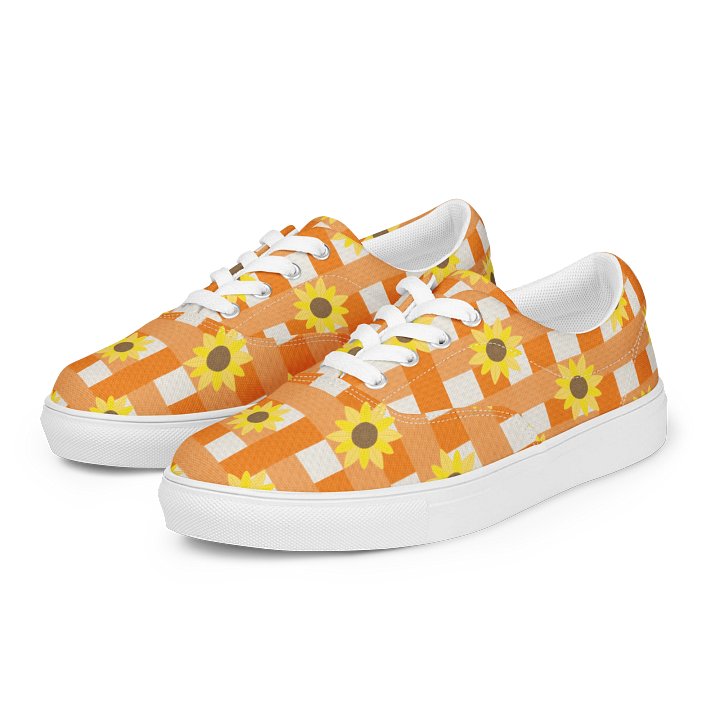 Sunflower Gingham Pattern Lace-Up Shoes in Orange product image (2)