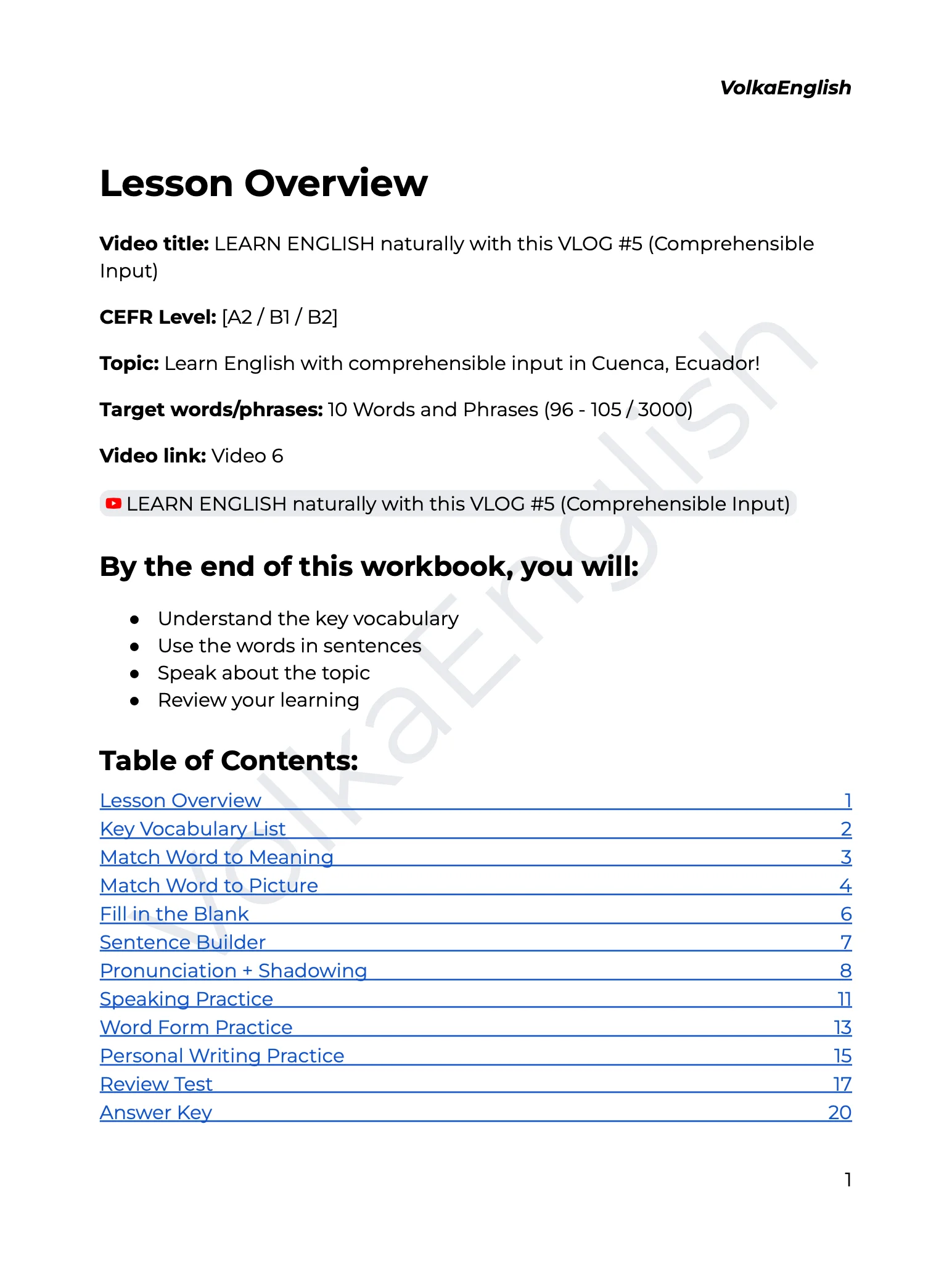 LEARN ENGLISH naturally with this VLOG #5 (Comprehensible Input) - Video 6 Study Pack product image (2)