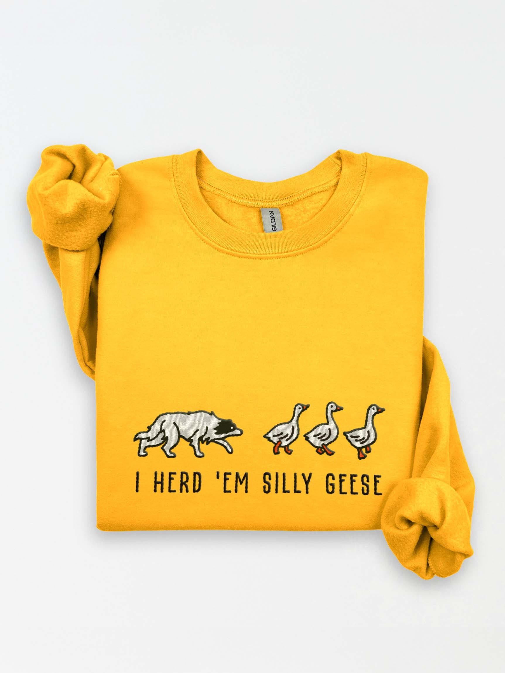 I Herd 'Em Silly Geese Sweatshirt(Embroidered) of a Border Collie(Black & White 2) product image (1)