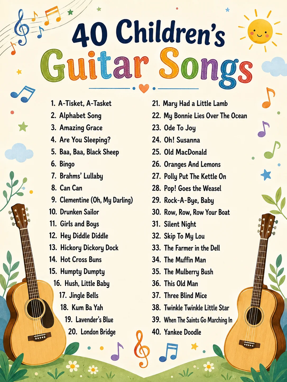 Easy Guitar Songs for Kids: 40 Songs with Sheet Music, Tabs, Chords, and Lyrics for Beginners (PDF) product image (3)