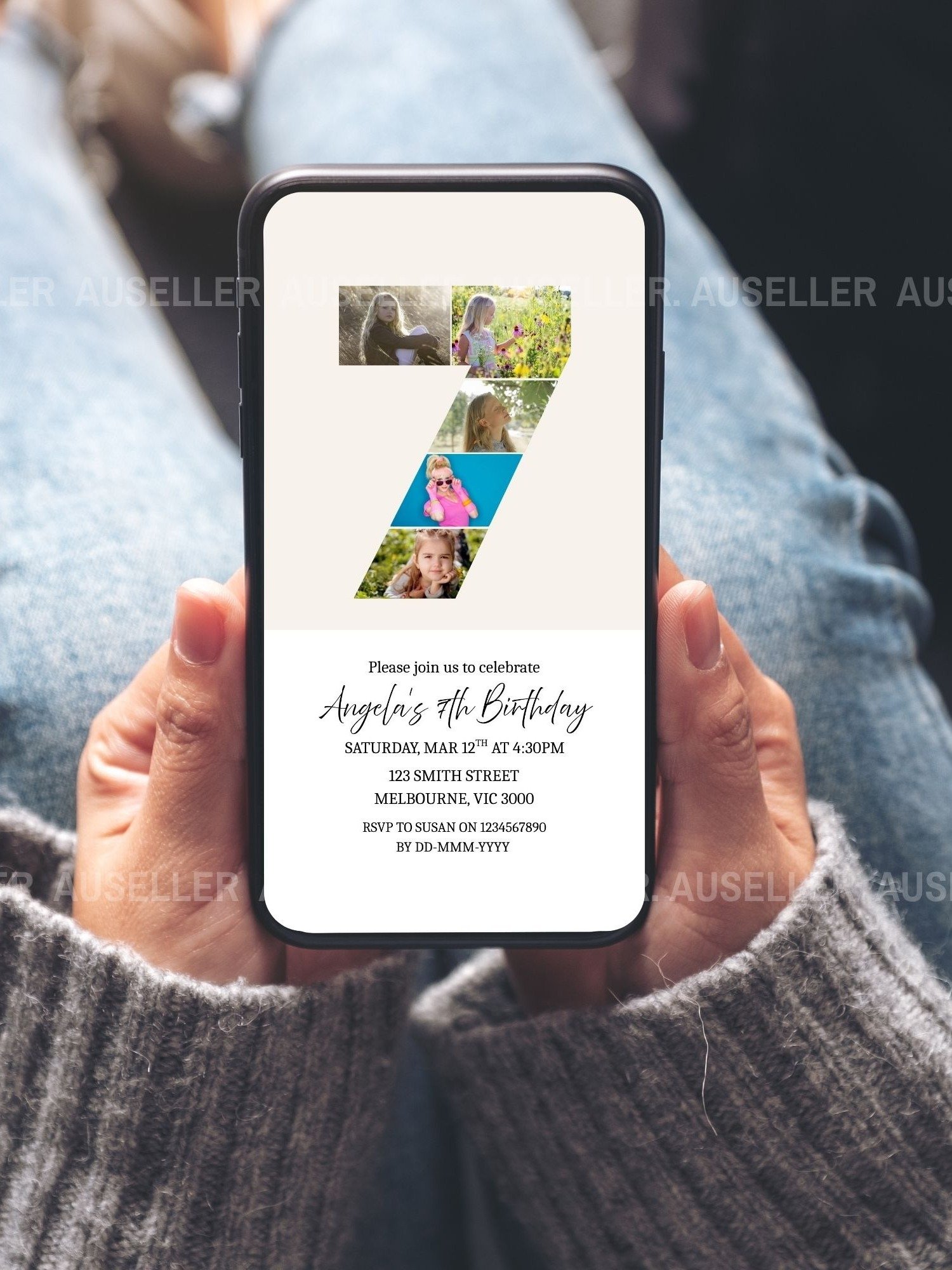 7th Birthday Photo Collage Editable Invitation Template product image (8)