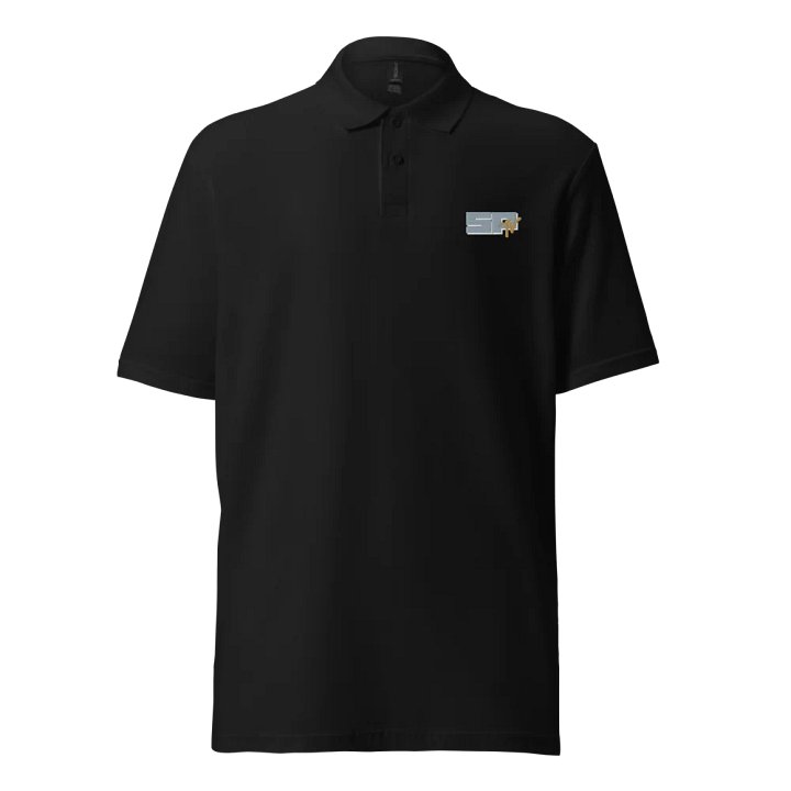 SP TV Logo (grey, white, brown) embroidered on pique polo. product image (1)