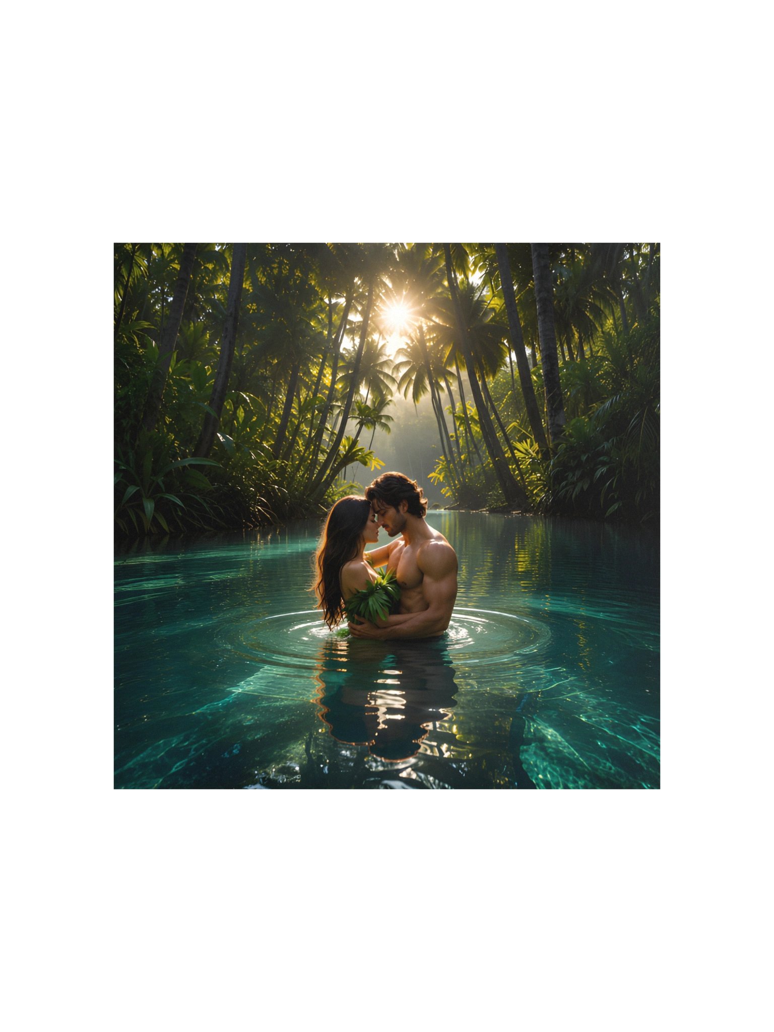 Tropical Blue Lagoon Romance Poster - Couple in Paradise Wall Art product image (2)