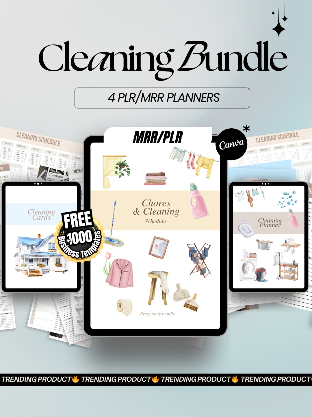 Cleaning Schedule & Family Chore Chart Digital Planner | MRR PLR Bundle product image (1)