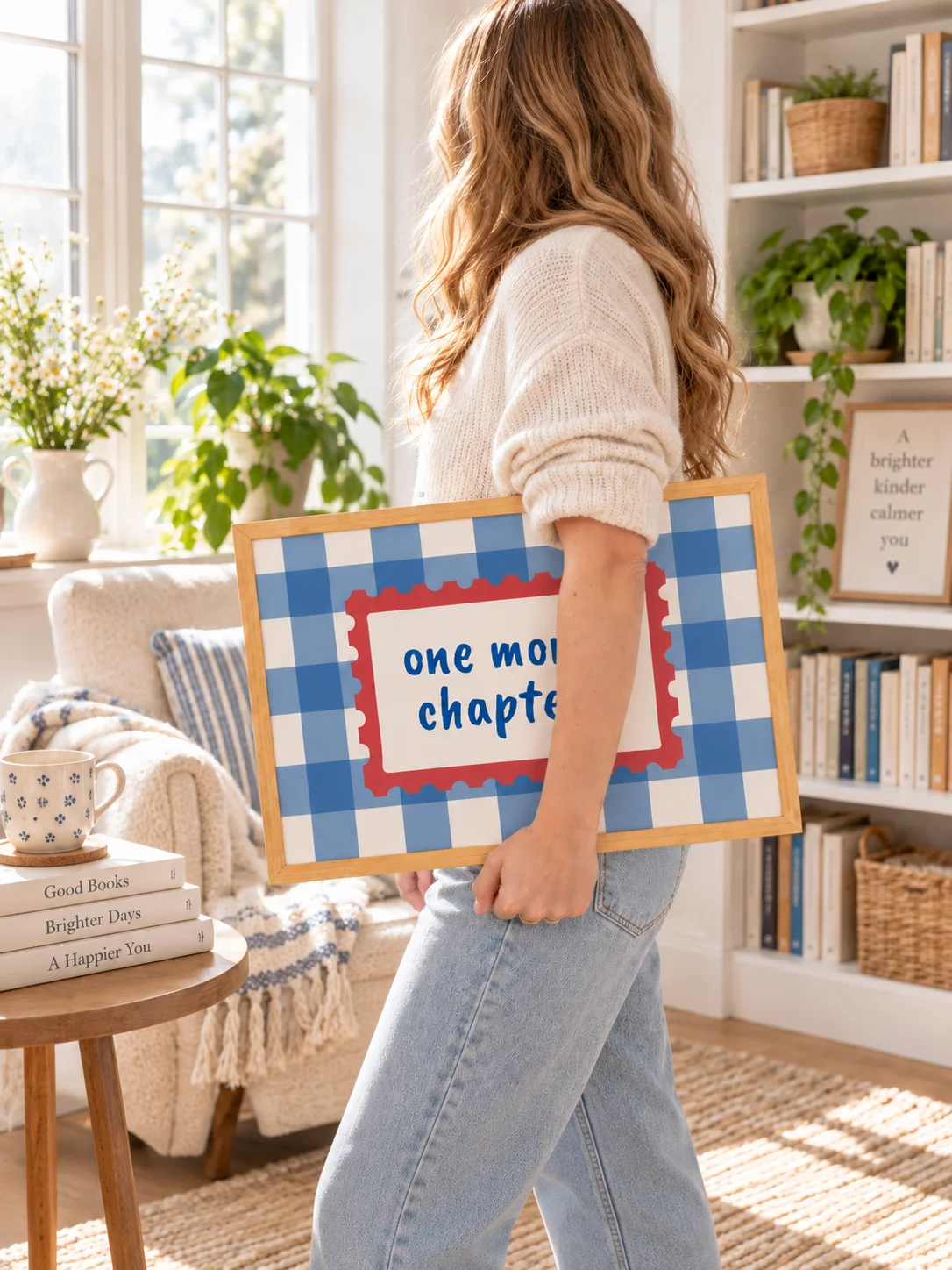 One More Chapter Printable Wall Art | Book Lover Quote Poster | Reading Nook Decor | Blue Gingham Literary Download product image (2)