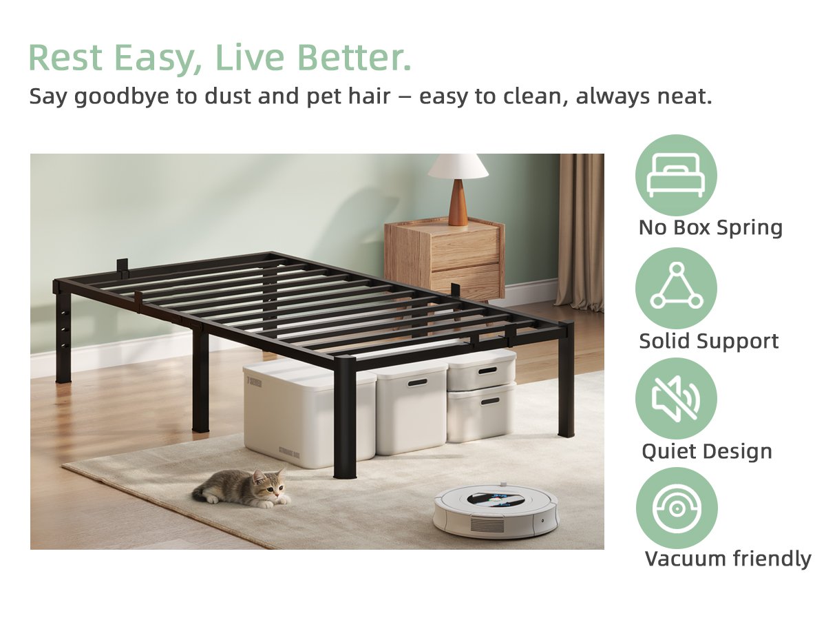 Twin Bed Frame, 14 Inch Metal Platform Bed Frame Queen Size with Storage Space Under Bed, Heavy Duty Steel Slat Support, Easy Assembly, No Box Spring Needed product image (6)