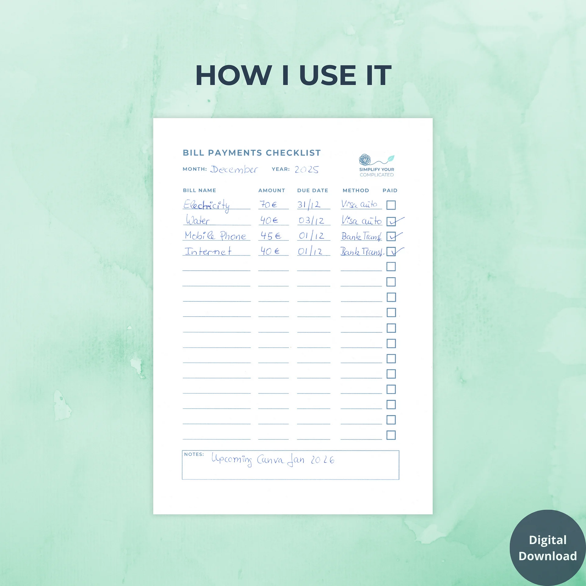 Bill Payments Checklist product image (3)