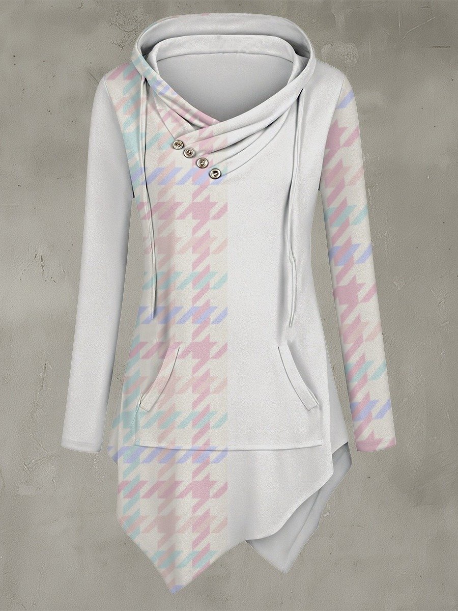 Pastel Houndstooth Crossover Longline Hoodie product image (1)