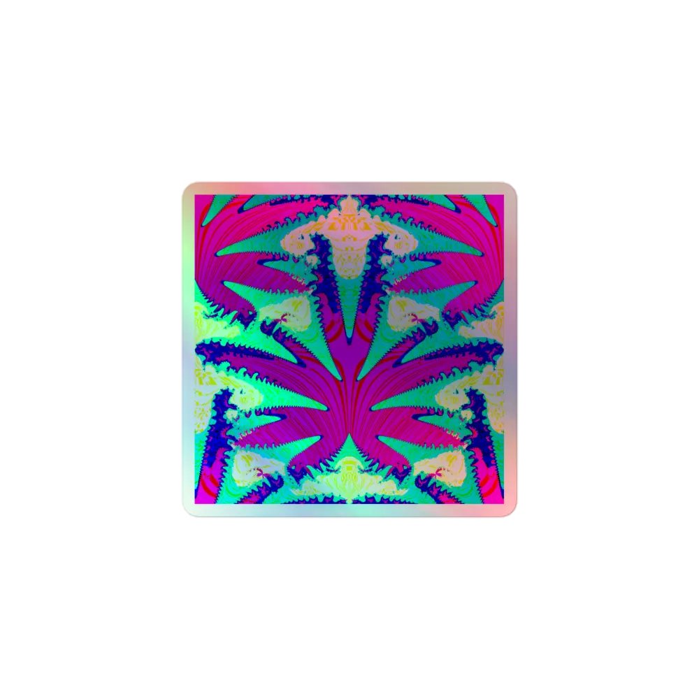 Weird Weed Leaf Holographic Sticker, Pink Blue Strange Stoner Clowny Cannabis Art product image (1)