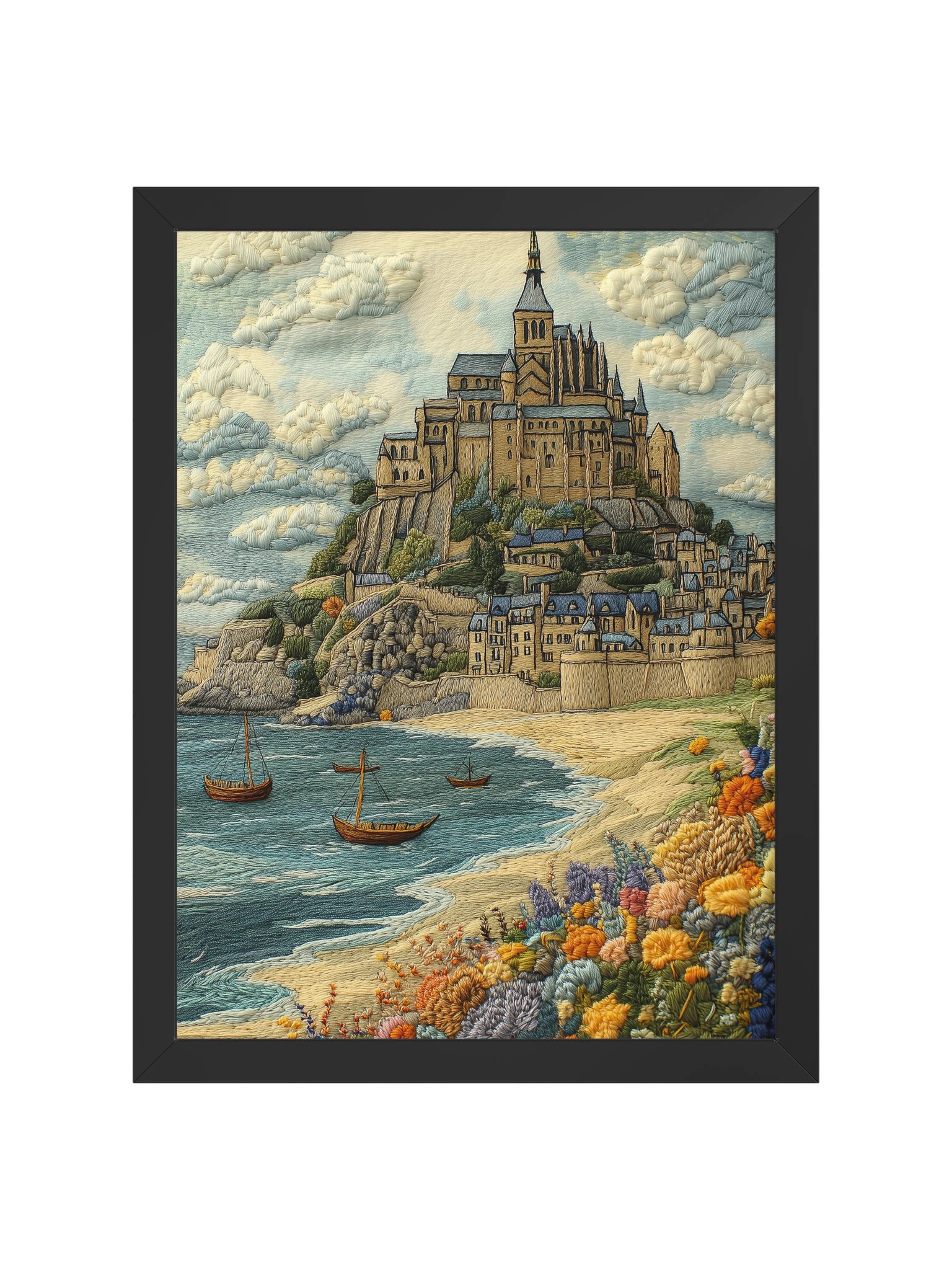 A Dream of Mont Saint-Michel | Embroidery-Style Wall Art — Framed Print product image (1)