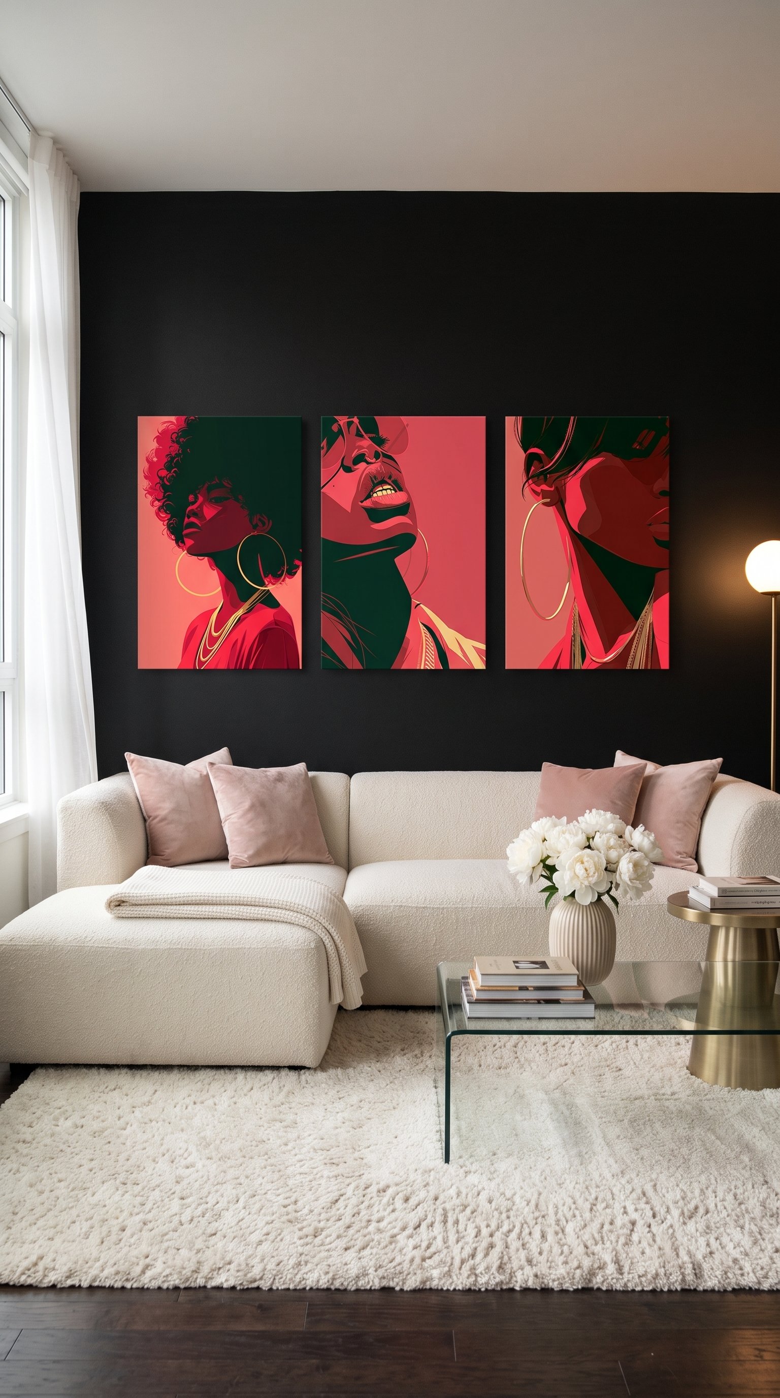 The MONA FRAMED Collection | 3-Piece Black Woman Wall Art Set | Crimson & Gold product image (2)