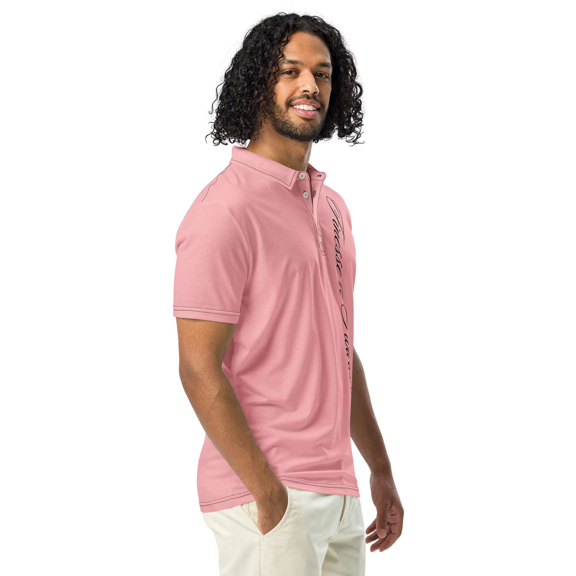 F&F Left Script Slim Fit Polo Shirt (LT PNK) product image (1)