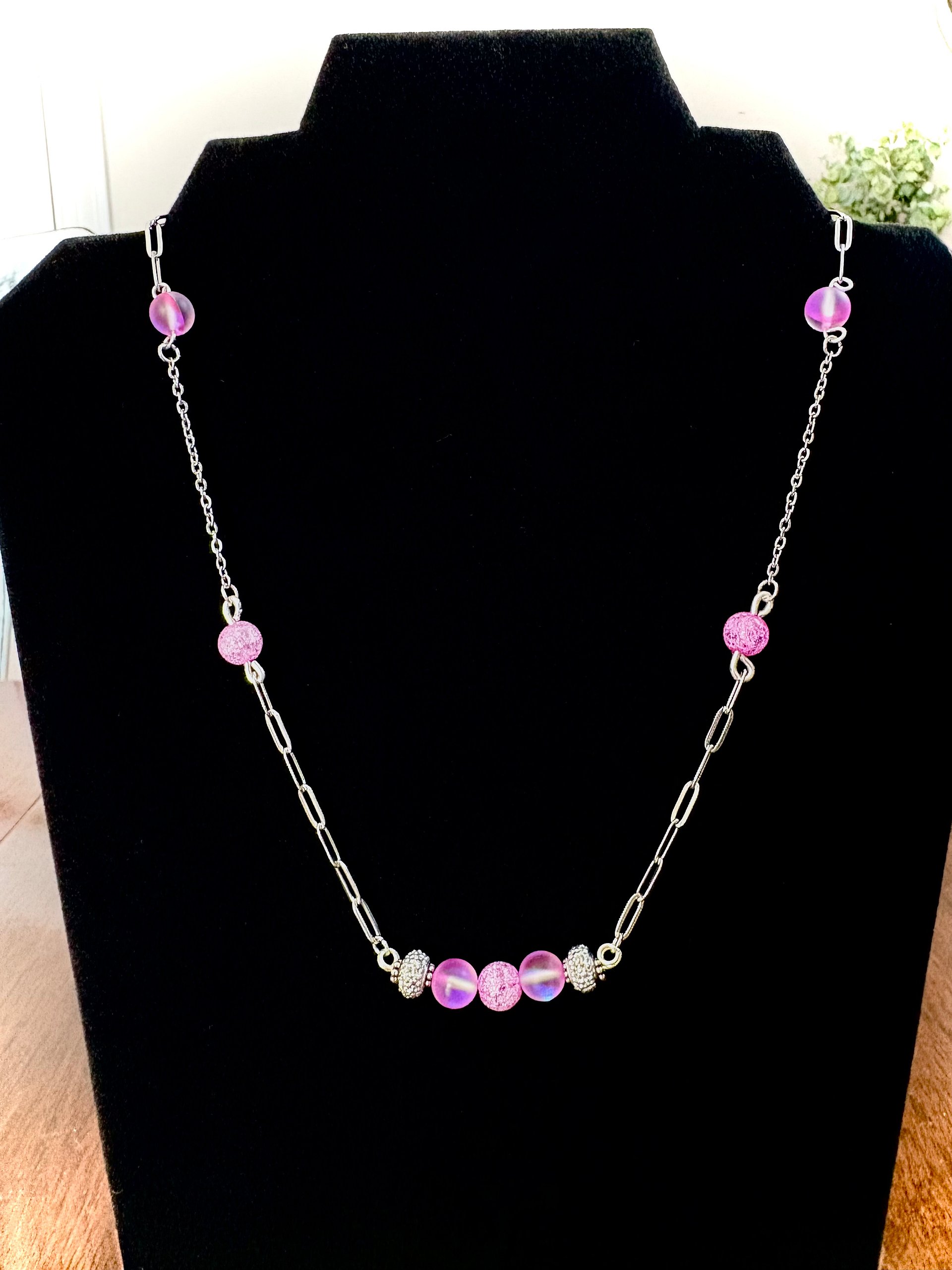 MFD-00254 | October Pink Passion Necklace | Stainless Steel Paperclip Chain | Charm Jewelry by Monique Faella Designs™ product image (1)