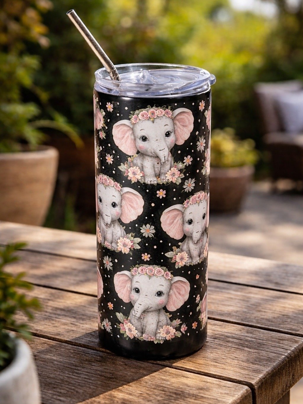 Floral Elephant Stainless Steel Tumbler product image (1)