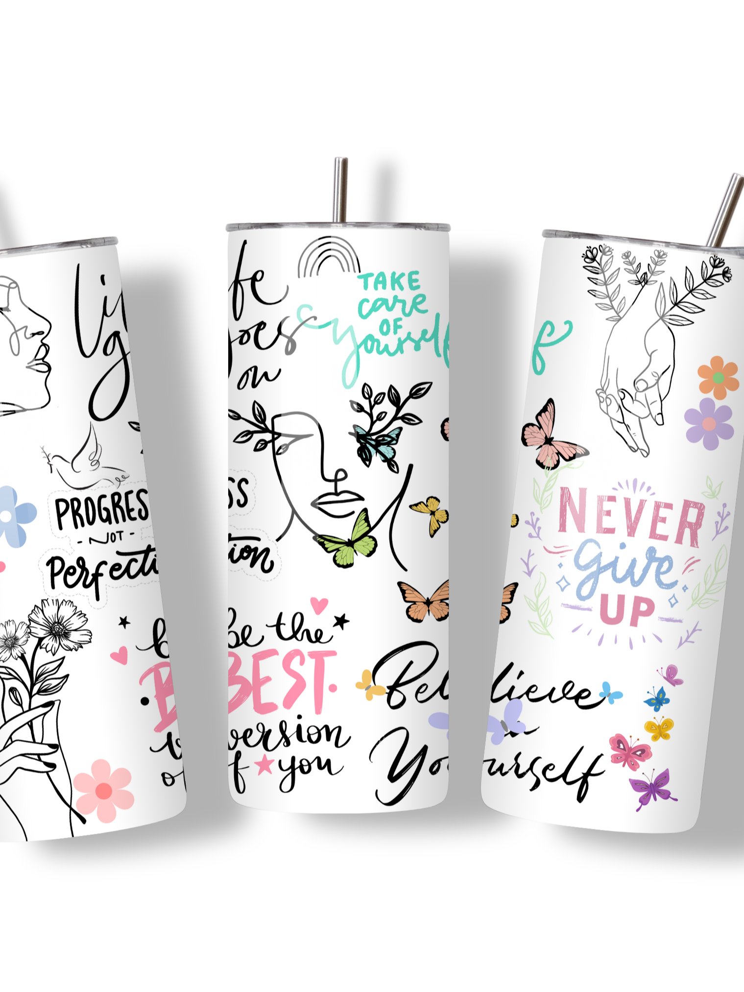 Inspirational Quotes 20oz Skinny Tumbler, Motivational Design, Double-Walled Insulated Stainless Steel, Metal Straw, Gift for Women, Teens, and Positivity product image (2)