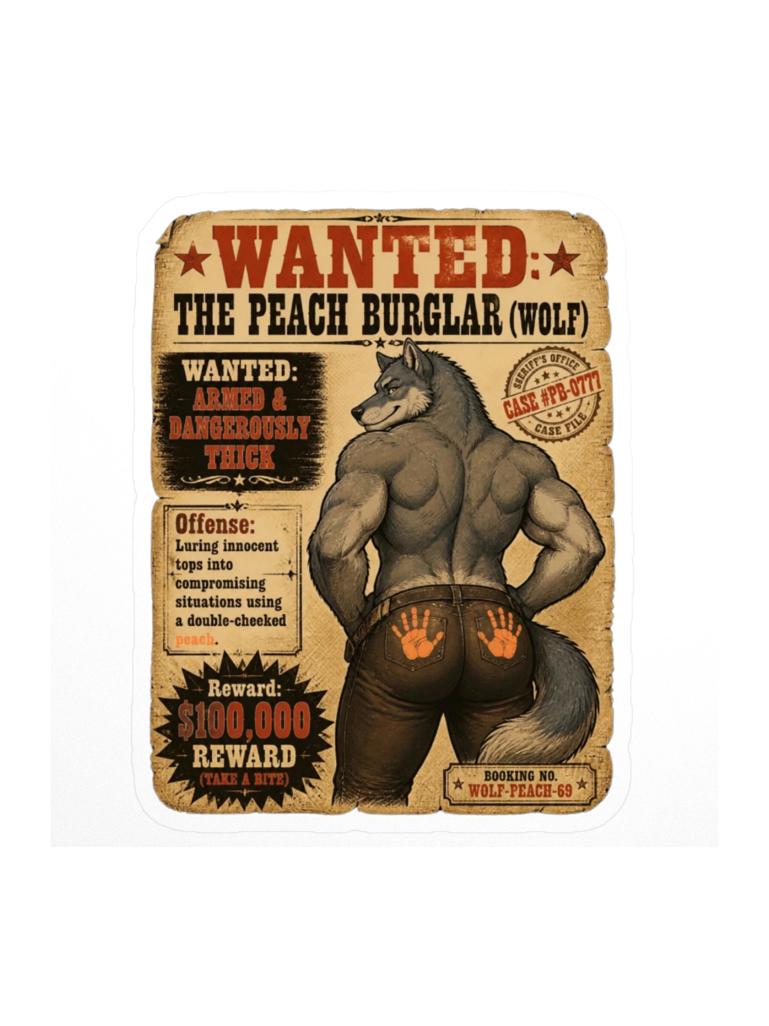 Wanted: The Peach Burglar Wolf Kiss Cut Sticker product image (3)