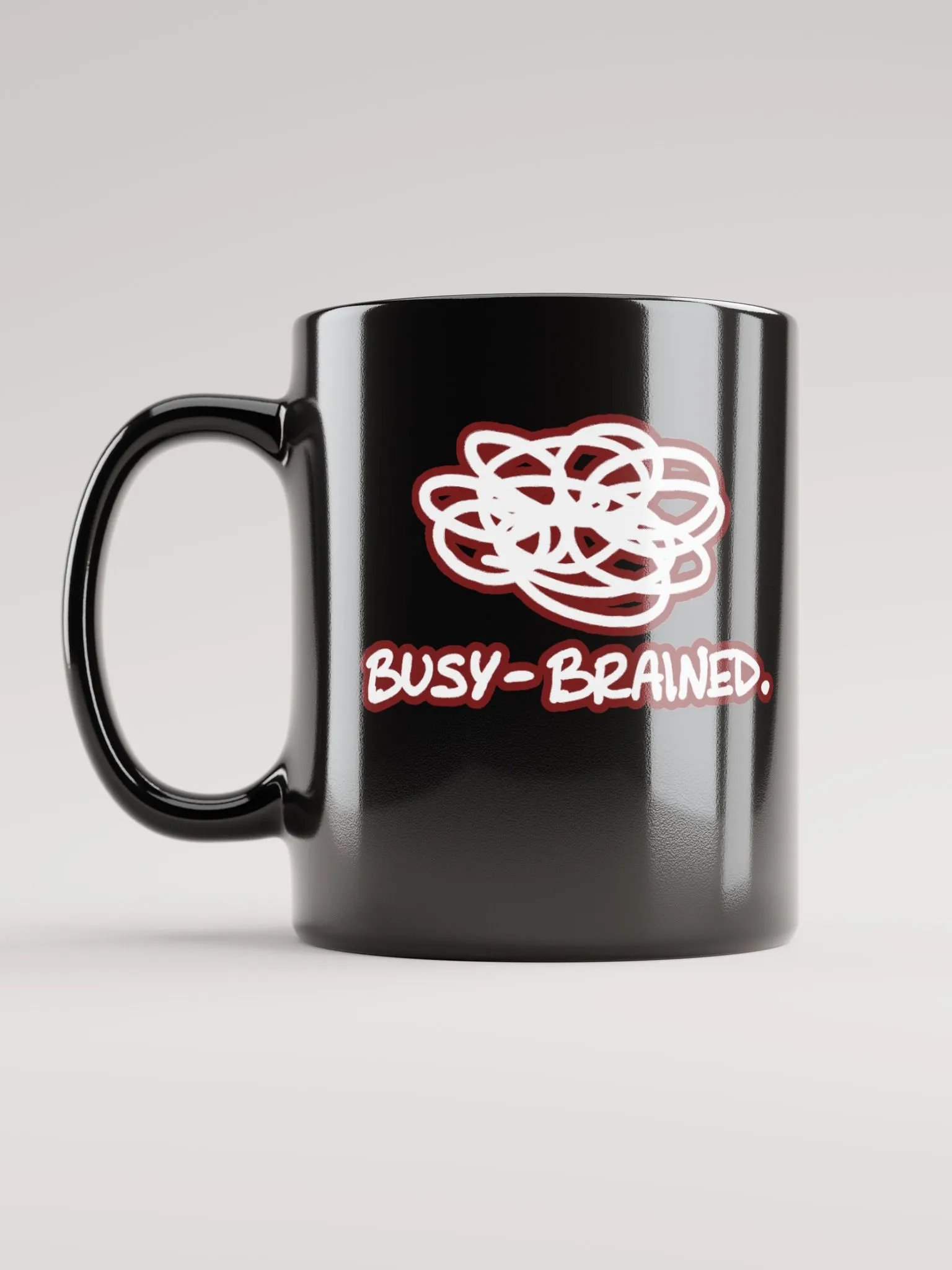 *not* mentally linear (lined design, #6D1616) glossy black mug product image (1)