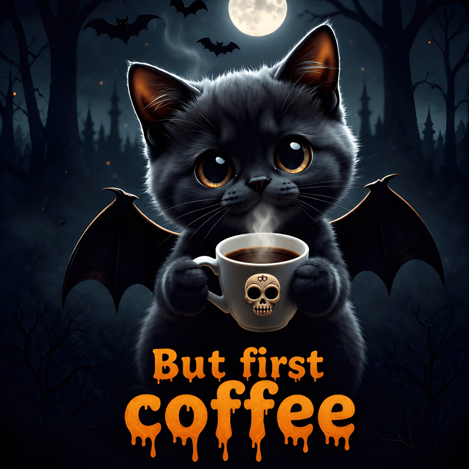 Gothic Cat Coffee Art "But First Coffee" Halloween Gift For Cat Coffee Lovers product image (2)