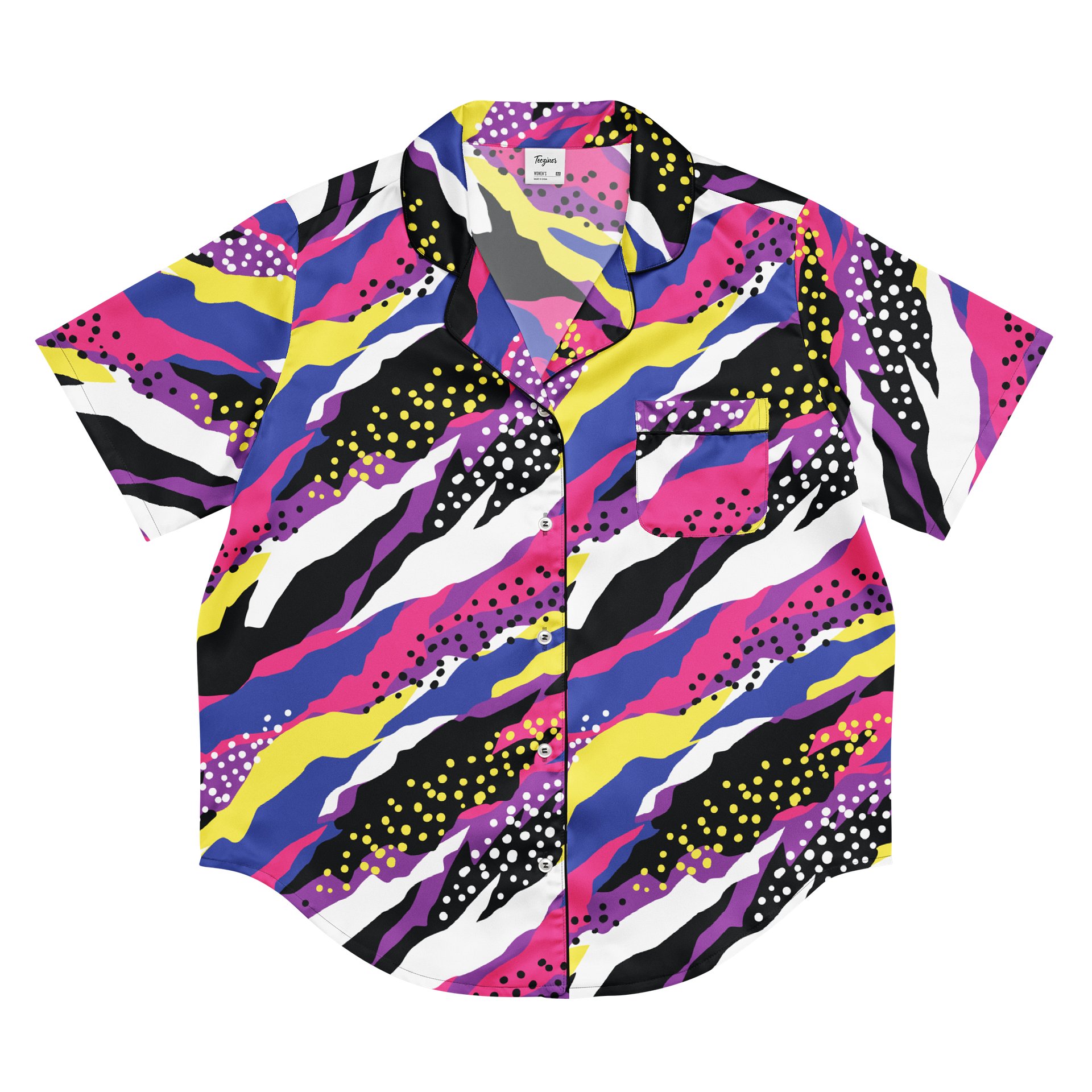 Retro 90s Cyber-Pop Waves | Vibrant All-Over Print Pajama Shirt product image (4)