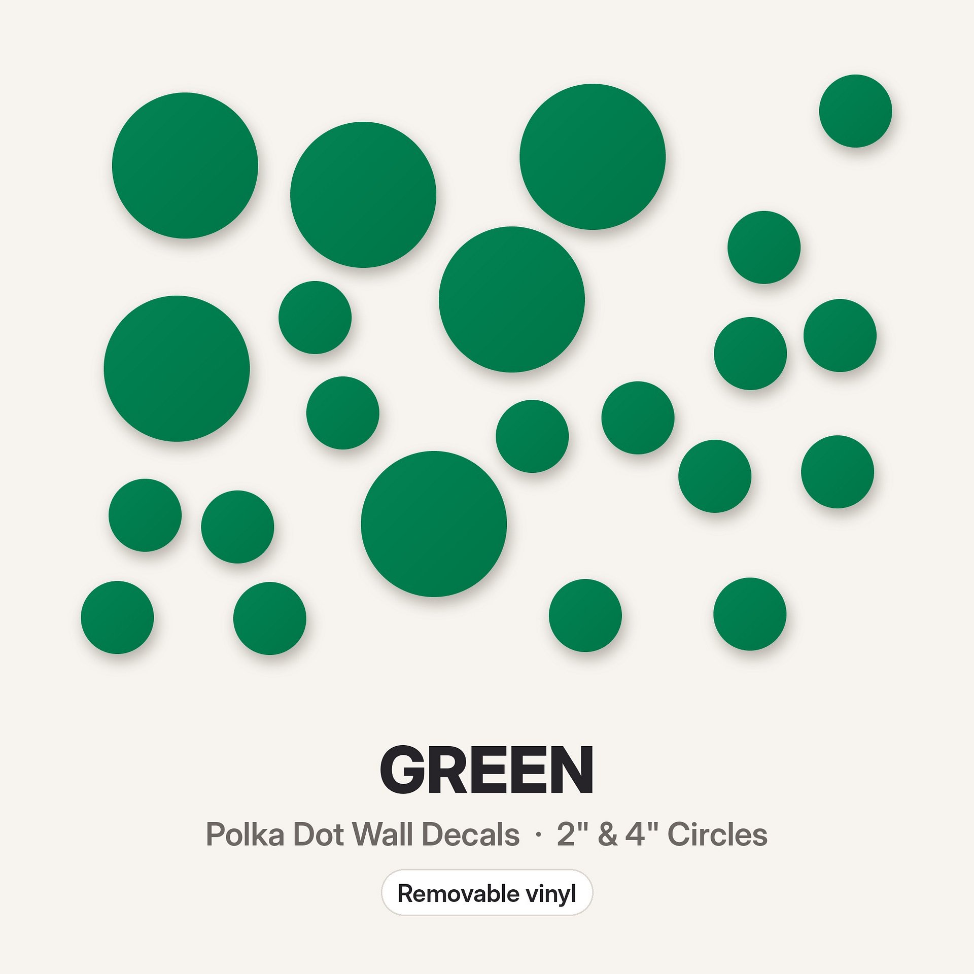 Green Polka Dot Wall Decals, 2" and 4" Vinyl Circle Stickers, Removable Dot Decals for Nursery, Kids Room, Playroom product image (3)
