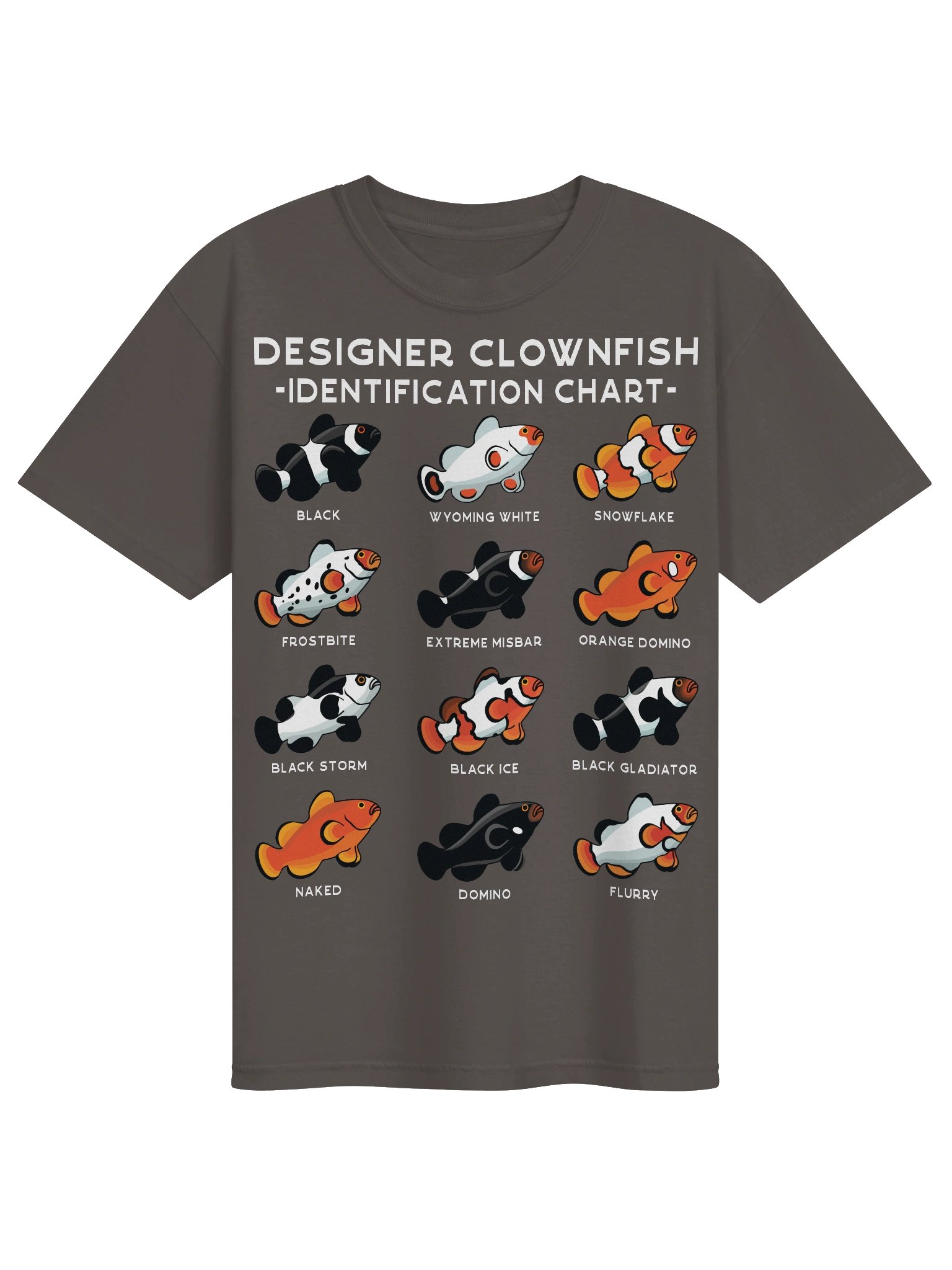 Designer Clownfish Identification Chart T-Shirt for Reef Aquarium Lovers product image (5)