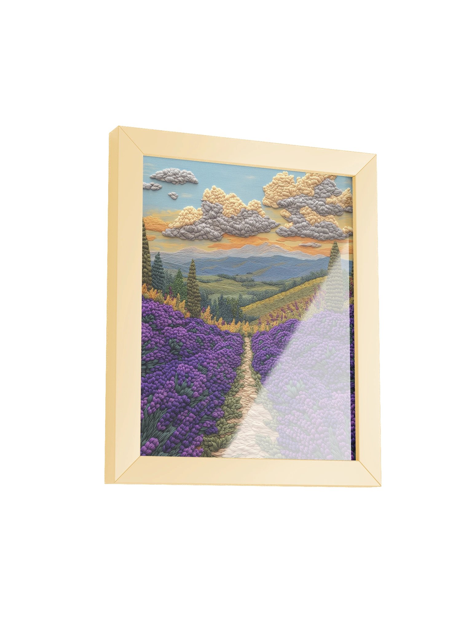 Lost in the Lavender Fields | Embroidery-Style Wall Art — Framed Print product image (18)