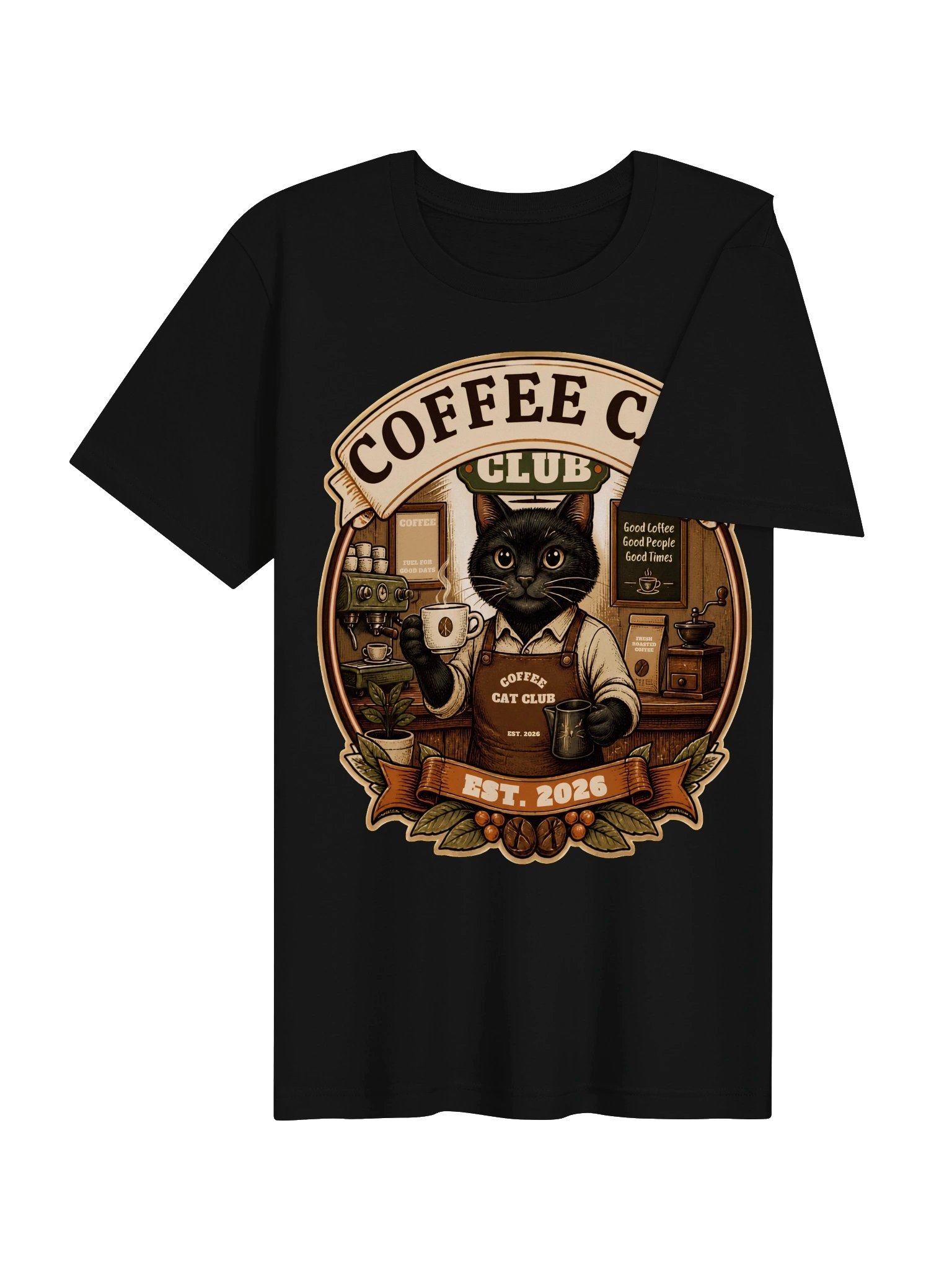 Vintage Coffee Cat Club T-Shirt | Black Cat Coffee Lover Shirt | Retro Cafe Graphic Tee product image (23)