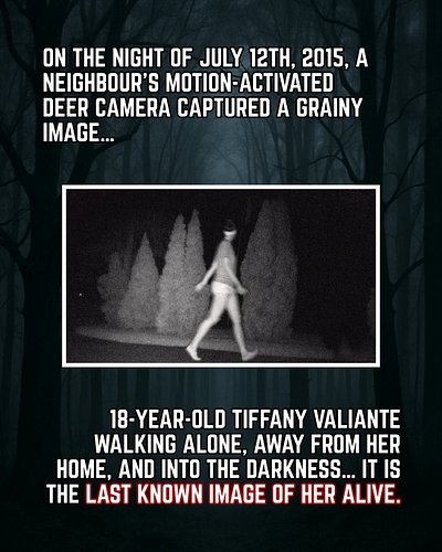 On the night of July 12th, 2015, a neighbour’s motion-activated  deer camera captured a grainy image… 18-year-old Tiffany Val...