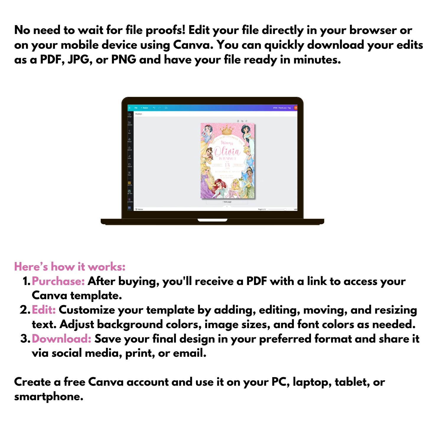 Princess Birthday Invitation – Editable Canva Template product image (6)