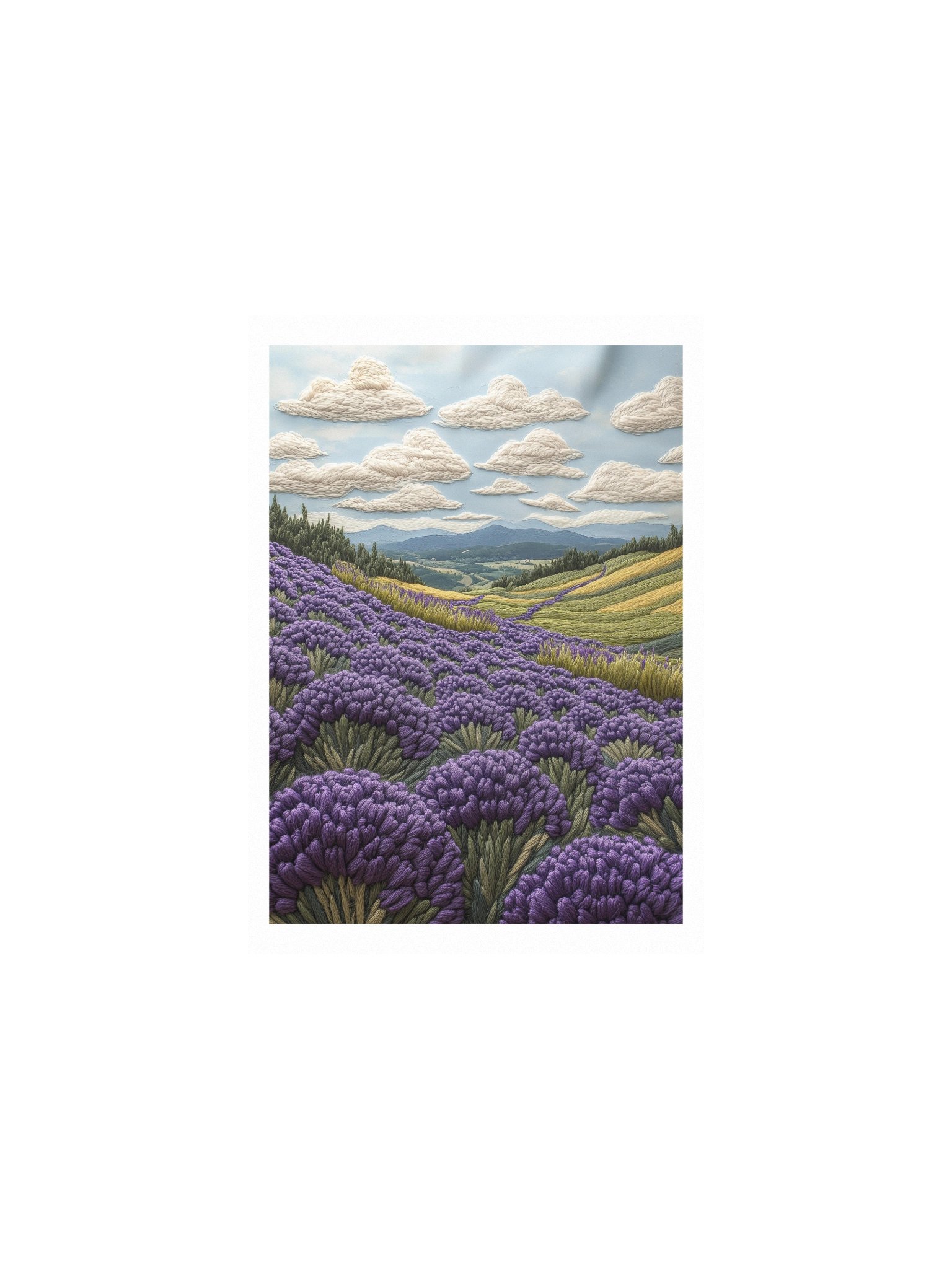 Somewhere in the Lavender Fields | Embroidery-Style Wall Art — Unframed Print product image (1)