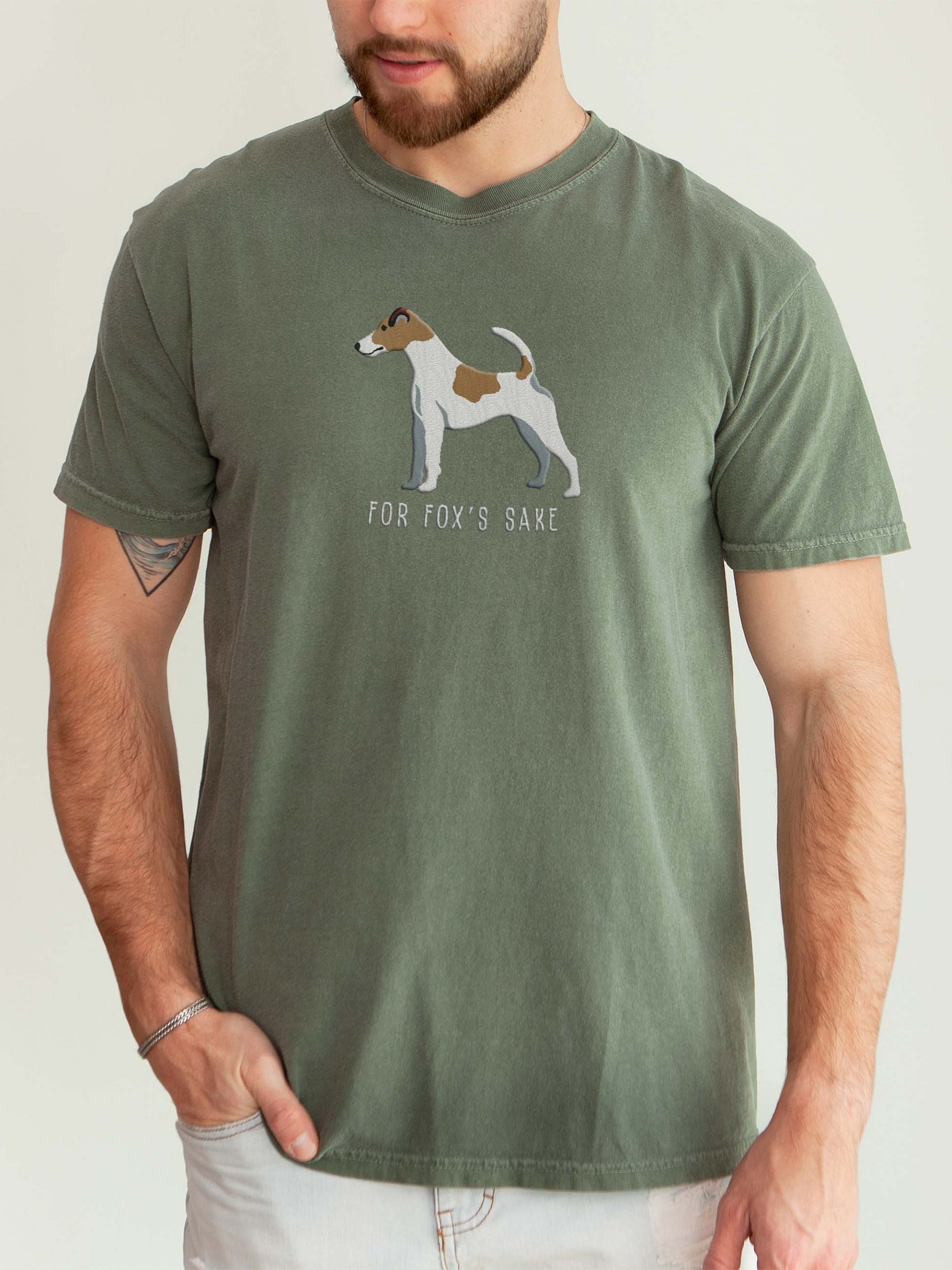 For Fox's Sake T-Shirt(Embroidered) of a Smooth Fox Terrier(Brown 2) product image (2)