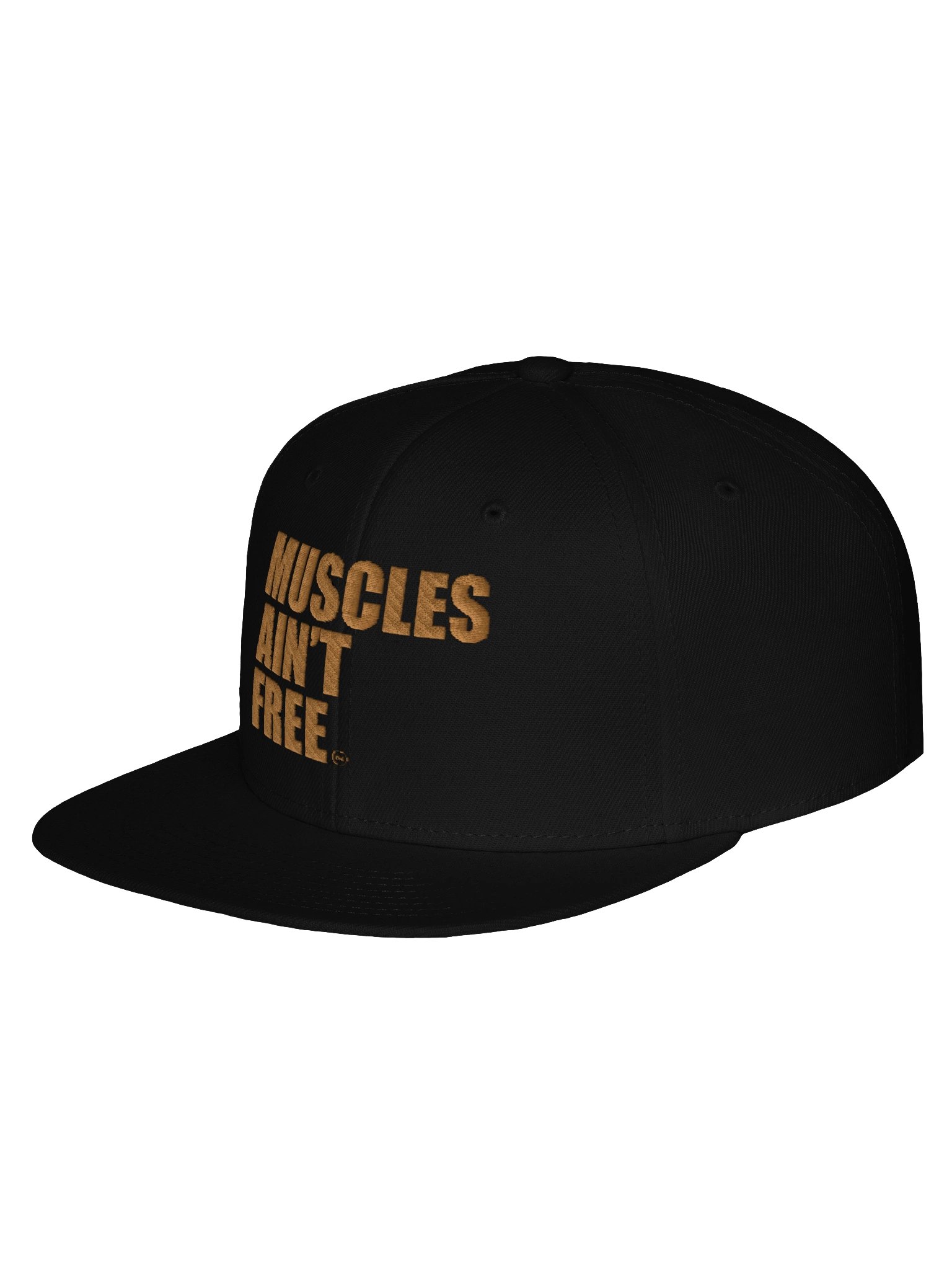 Product Title: The "Muscles Ain't Free" Minimalist Gold Flat-Bill Snapback Cap (Otto Cap) product image (28)