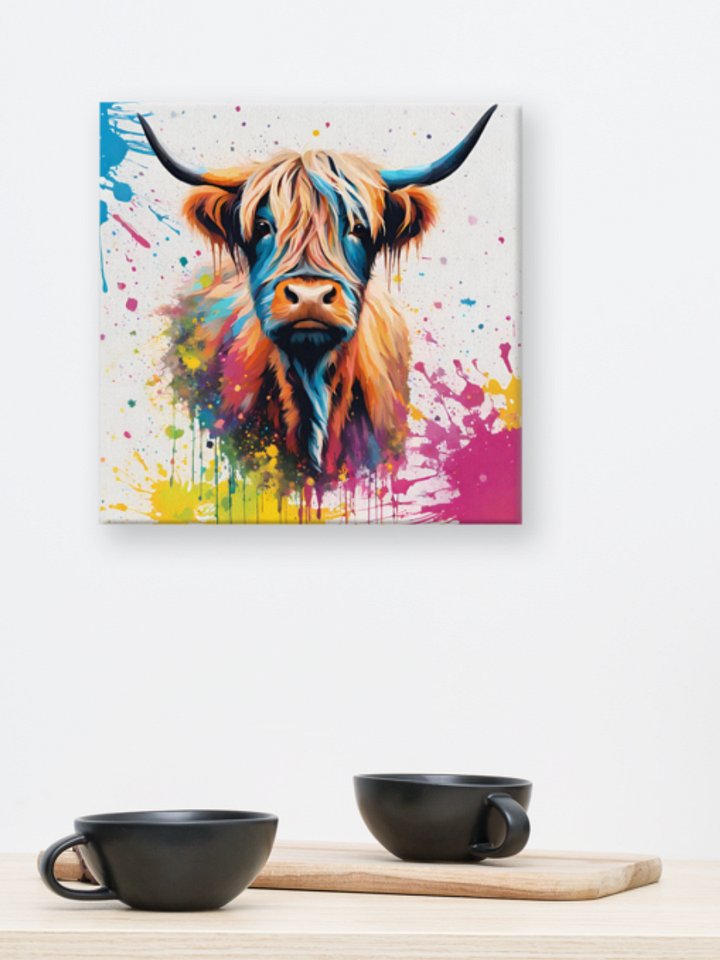 Multi Coloured Paint Splash Highland Cow Wall Art product image (2)