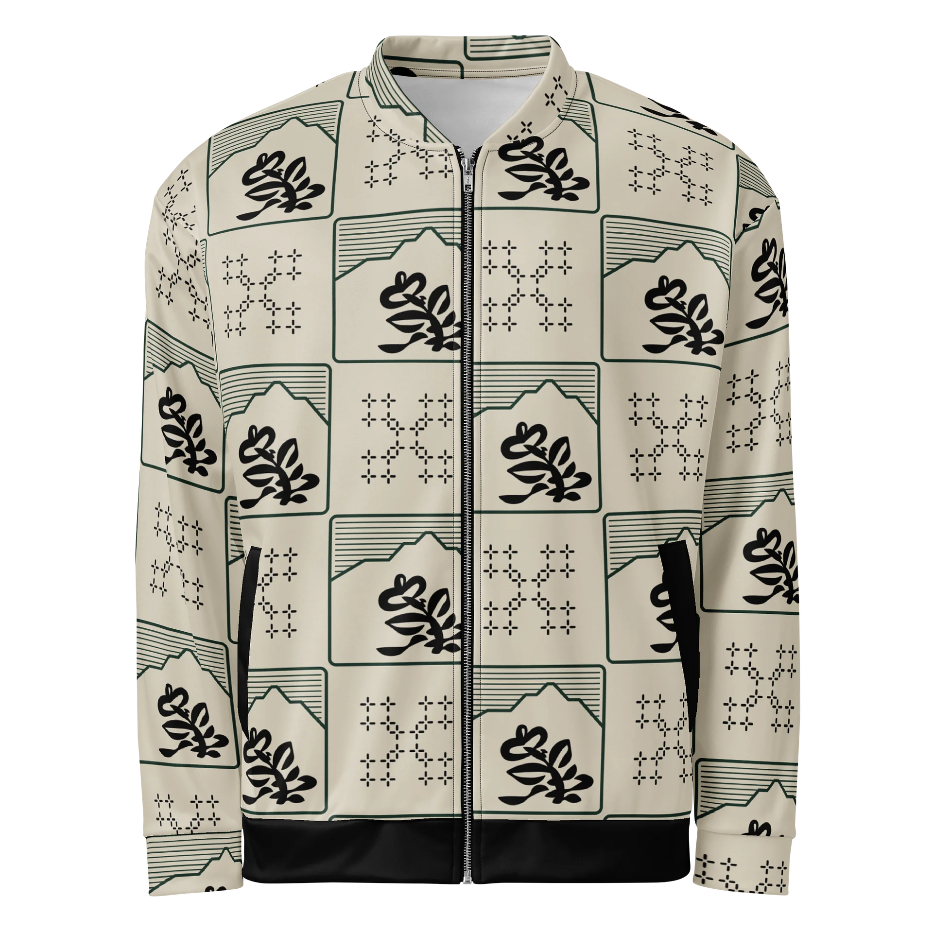 Beige Mosaic All-Over Print Bomber Jacket product image (1)