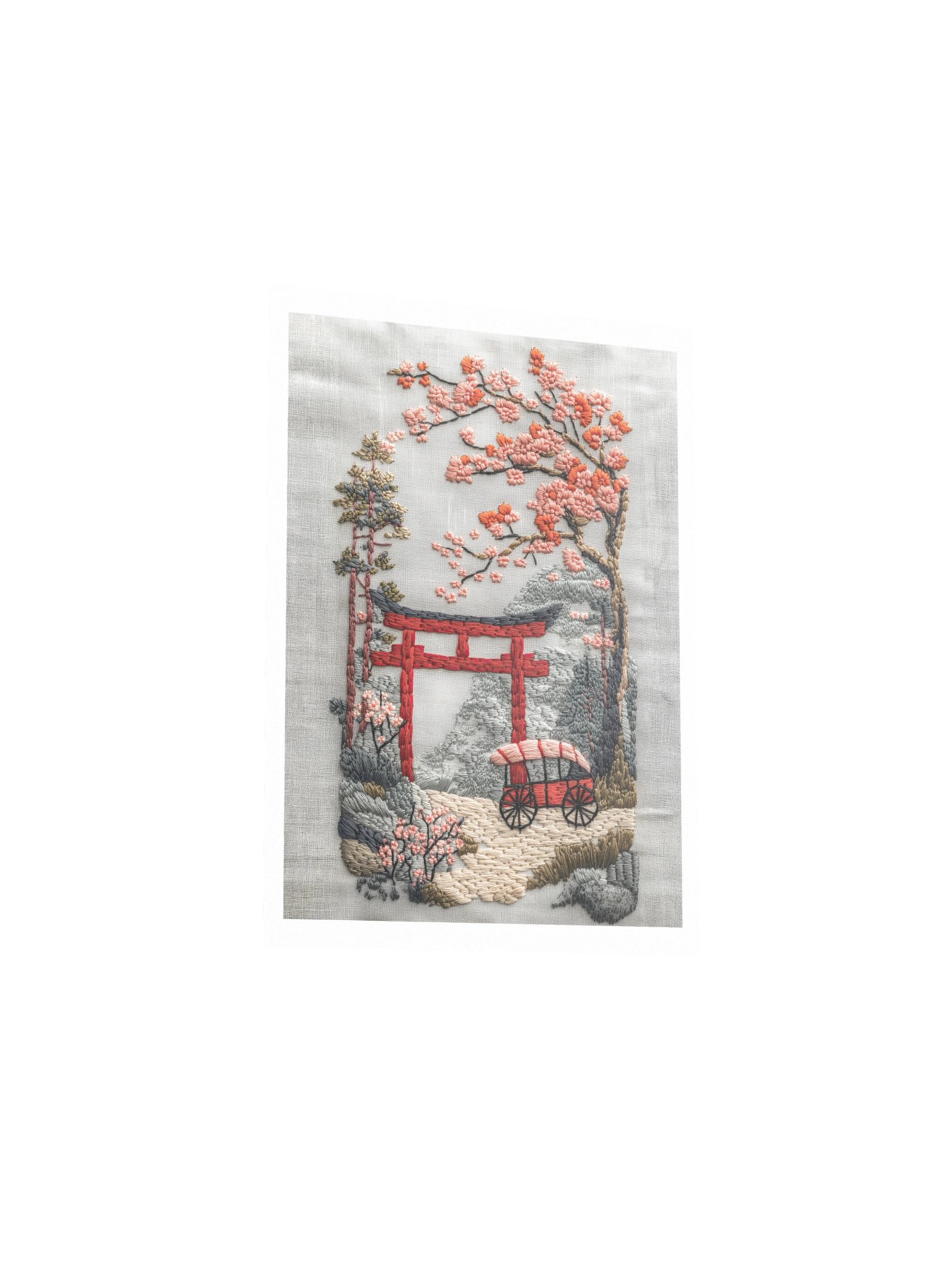 A Quiet Spring in Kyoto | Embroidery-Style Wall Art — Unframed Print product image (3)