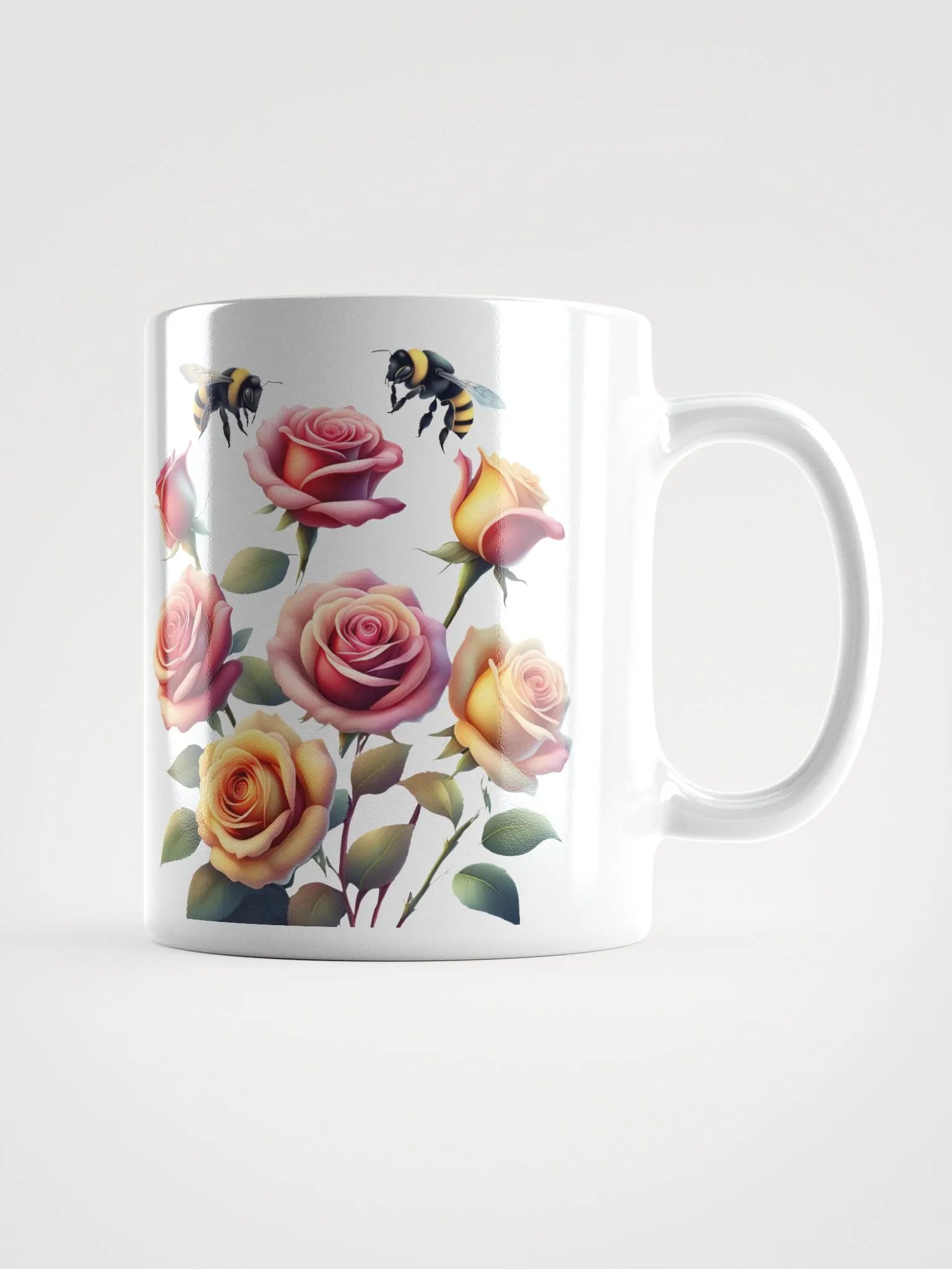 Honey Bees and Roses Graphical Design White Mug product image (3)