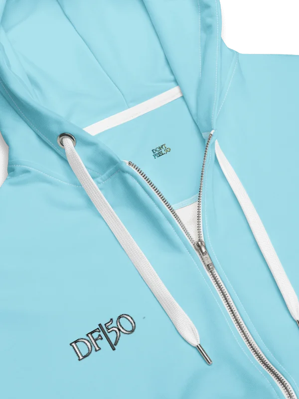 DONT FEEL 50 YOU ARE TIMELESS Aqua ZIP HOODIE MADE WITH RECYCLED POLYESTER UNISEX product image (2)