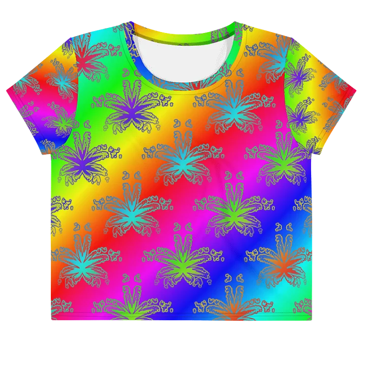 Neon Rainbow Reefer Rave Cannabis Leaf Art All-Over Print Crop Tee product image (1)