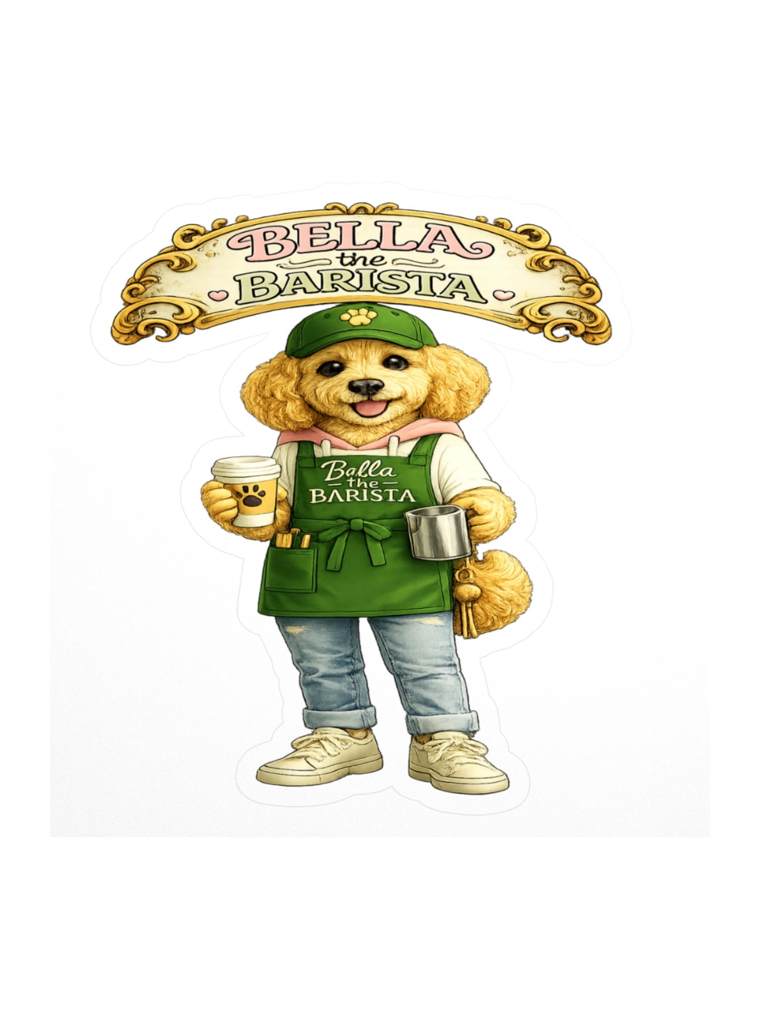 Bella the Barista Dog Kiss Cut Sticker product image (1)