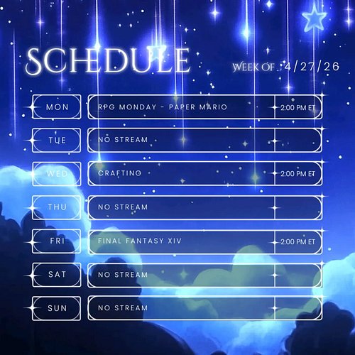 Hi there! Here is the schedule for the coming week! If you would like more real-time updates, definitely check out the Discor...