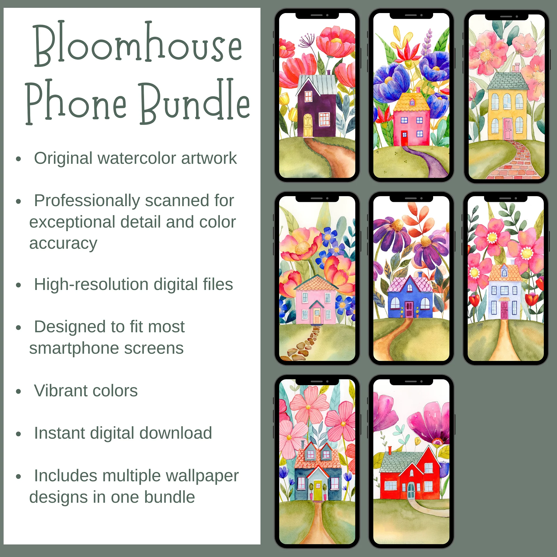 The Bloomhouse Phone Bundle - 8 Original Watercolor Phone Wallpapers product image (12)